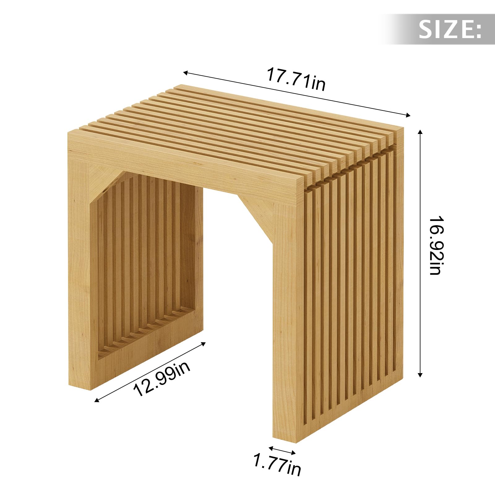 ROOMTEC 18 Inch Wooden Dining Bench - Natural Finish Small Entryway Bench for Kitchen, Living Room & Bedroom | Perfect for Farmhouse Decor, Breakfast Nook & Cozy Seating Areas