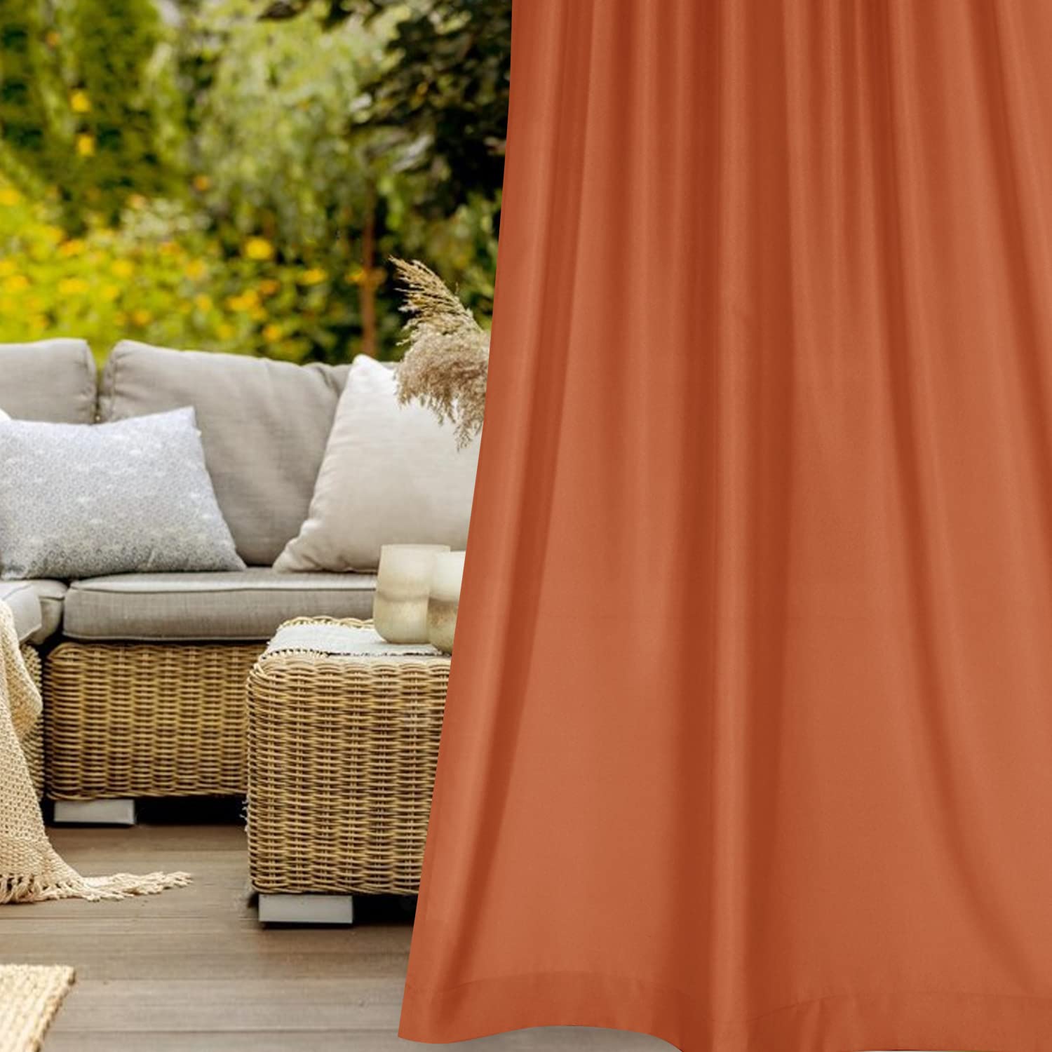 BONZER Waterproof Outdoor Curtains for Patio - 52x84 Inch Weatherproof Tab Top Panel in Orange - Perfect for Porch, Pergola, Gazebo, Cabana & Pavilion - Great for Sun Protection and Outdoor Privacy