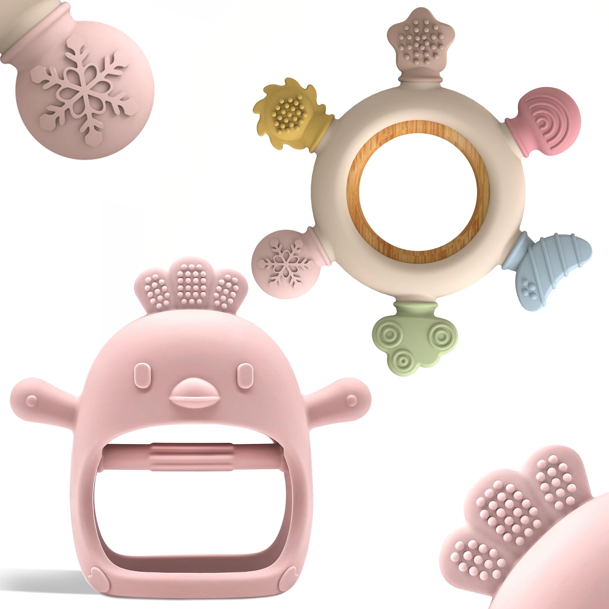 Komfy LilLove Baby Teething Toys - No Drop Teether & Ring Teether for Infant Teething Relief (0-12 Months) | Non-Toxic, BPA-Free & CPC Certified | Perfect for Soothing Sore Gums at Home or On-the-Go - 2 Pack Set