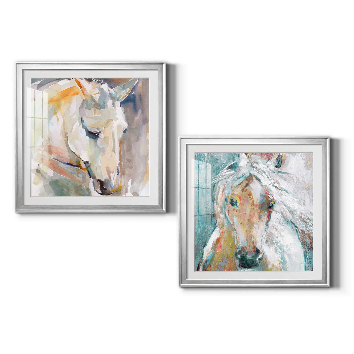 Floral Wall Art Print - Classic Geometric Abstract Transitional Country Chic Décor with Matte Board & Acrylic Glass - Silver Framed 34x34 - Perfect for Living Room, Bedroom, Office & Home Decoration
