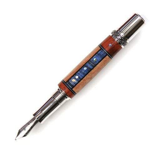 Lanier Majestic Fountain Pen - Black Titanium with Beeswing Narra, Pyinma & Blue Box Elder Wood - Elegant Paua Abalone Inlays | Premium Writing Instrument for Business Professionals & Gift Giving