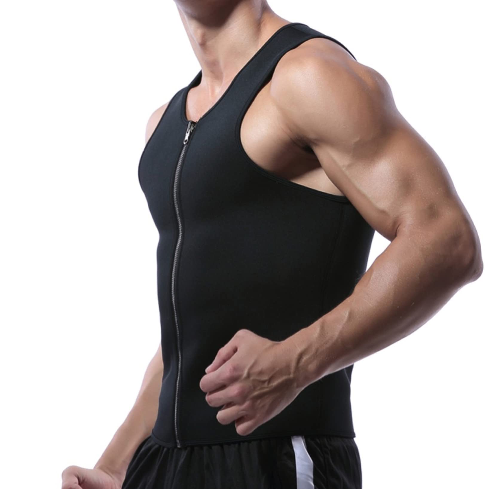 EBRICON Men's Workout Compression Shirt - Waist Trainer Vest with Zipper, Sauna Tank Top for Weight Loss & Body Shaping | Slimming Corset for Gym, Running & Fitness Training