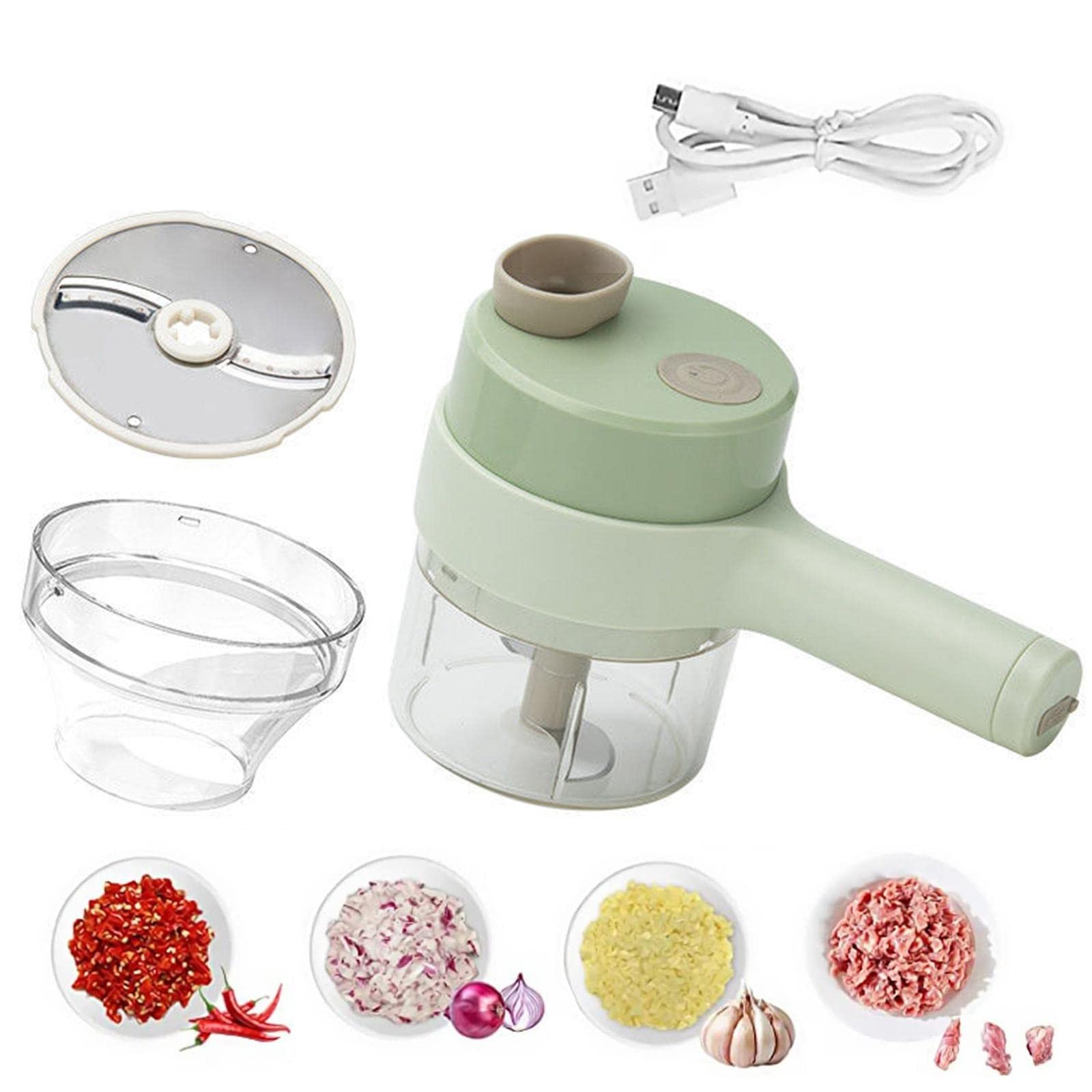 Jkapagzy 4-in-1 Wireless Electric Vegetable Chopper - Portable Food Processor with Brush & Garlic Masher - Perfect for Kitchen, Camping & Quick Meal Prep