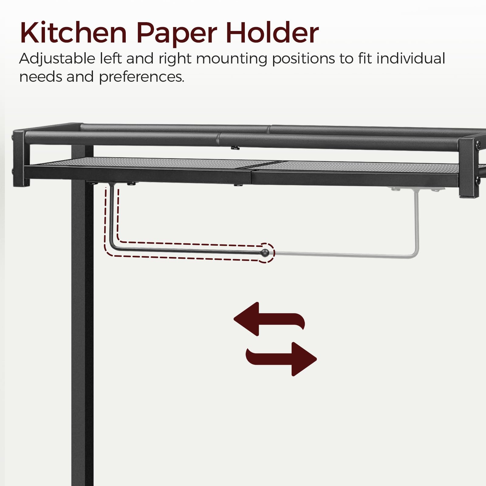 Rustic Brown Bakers Rack with Power Outlet - Kitchen Storage Shelf with Paper Holder & 6 Hooks | Microwave Stand & Coffee Bar Station with Switch-Controlled Socket | Perfect for Kitchen, Dining Room & Small Space Organization (BRHR36E01)
