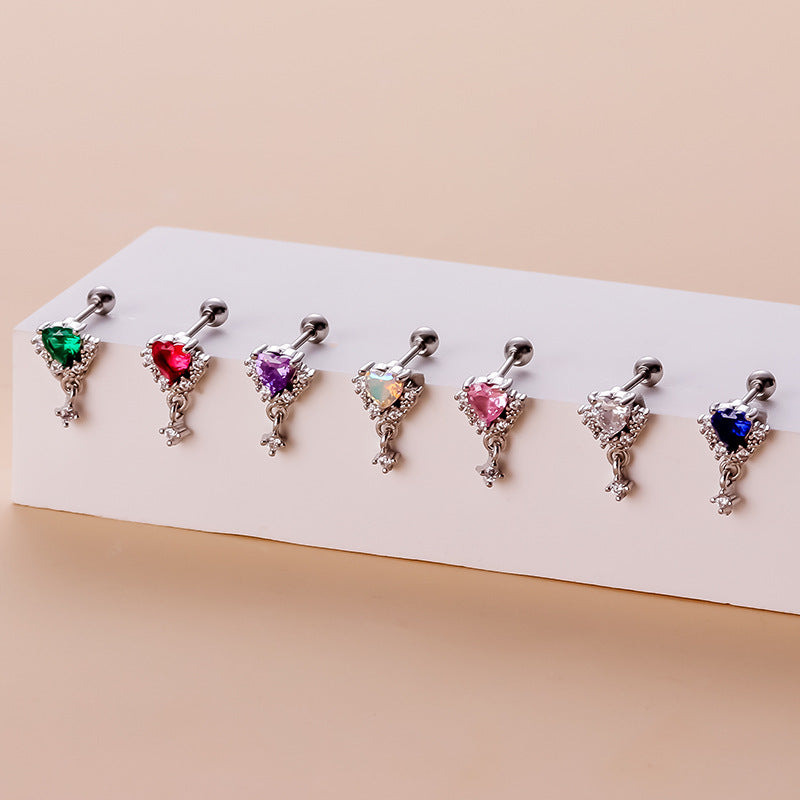 20G Cartilage Heart Dangle Stud Earrings - Sapphire & Ruby Gemstone Earrings for Women | Trendy Piercing Jewelry for Parties, Date Night & Special Occasions