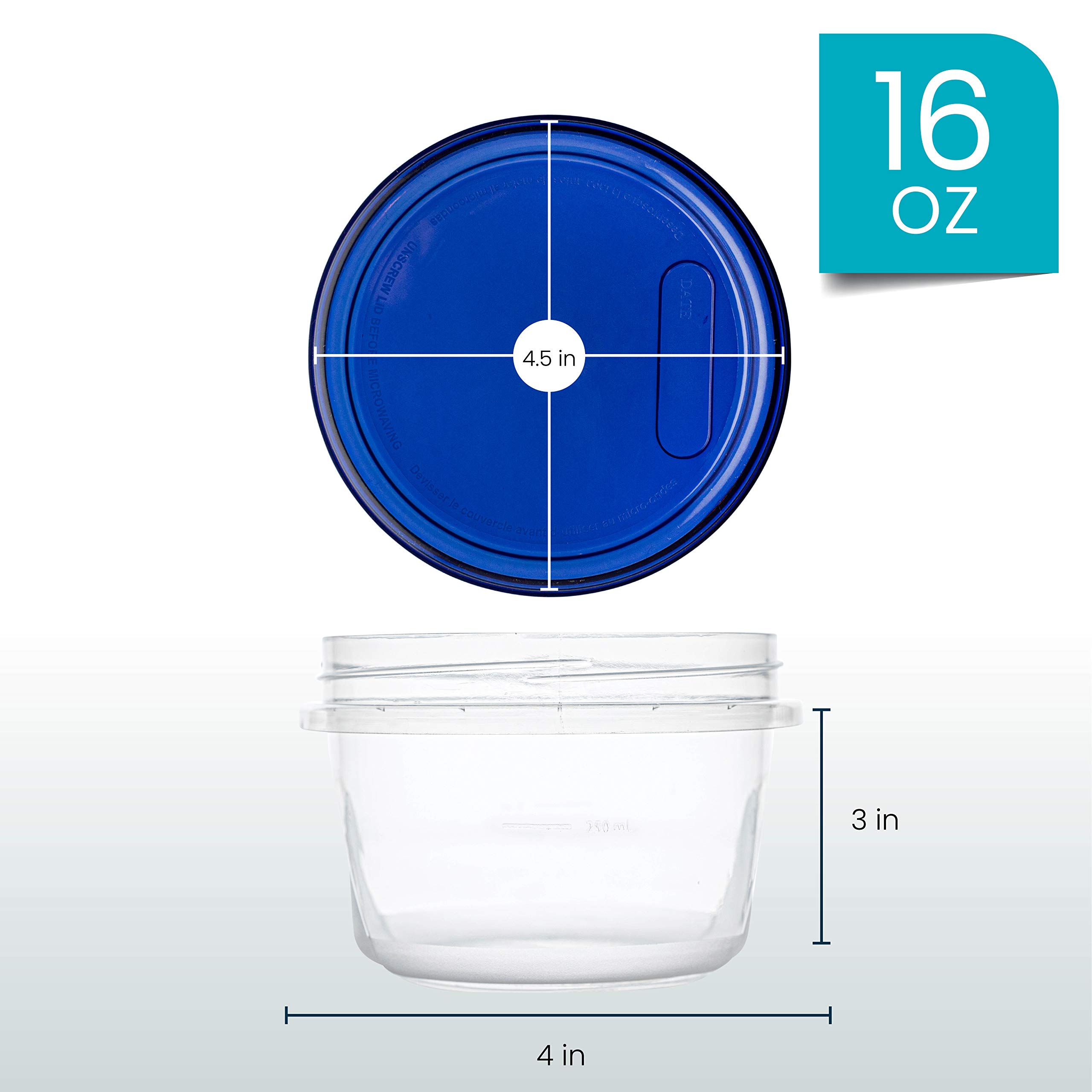 PLASTICPRO 16 oz Deli Containers (10 Pack) - Clear Bottom with Blue Twist-On Lids, Reusable & Stackable Food Storage Containers for Meal Prep, Freezer Safe, Perfect for Restaurants, Catering & Home Use
