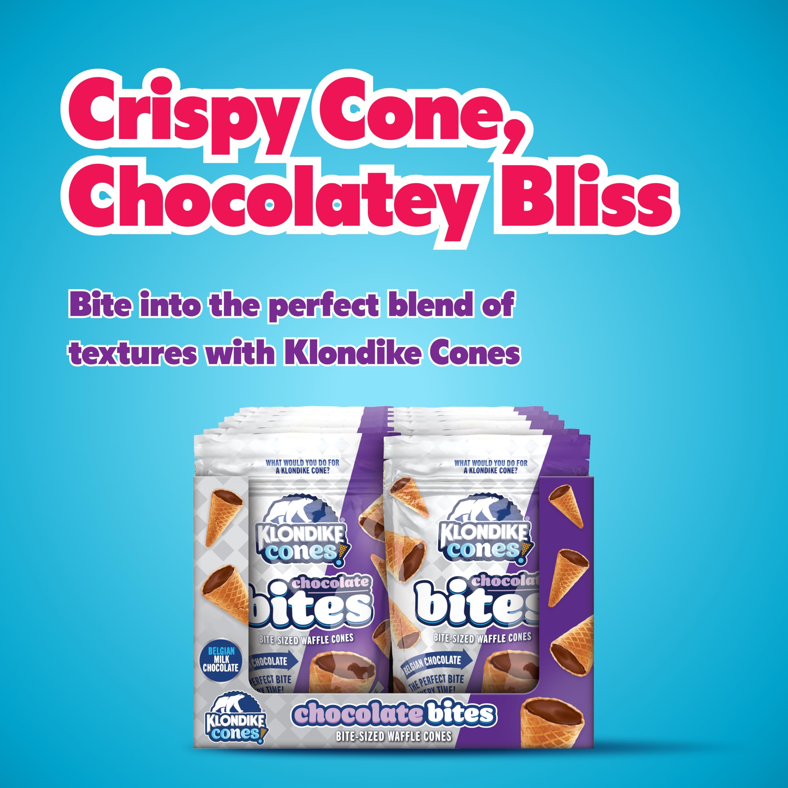 Klondike Cones - Mini Chocolate Filled Waffle Cones Bite-Size Snacks - 12 Count Pack for Ice Cream Toppings, Dessert Parties & Office Break Room Treats