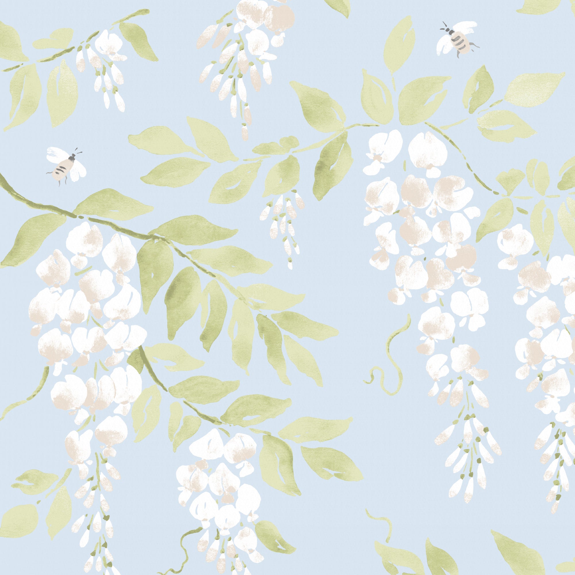 Wisteria Wallpaper - Soft Sky Blue Floral Peel & Stick Wallpaper for Bedroom, Living Room, Nursery | Easy to Install, Removable, Waterproof Home Decor