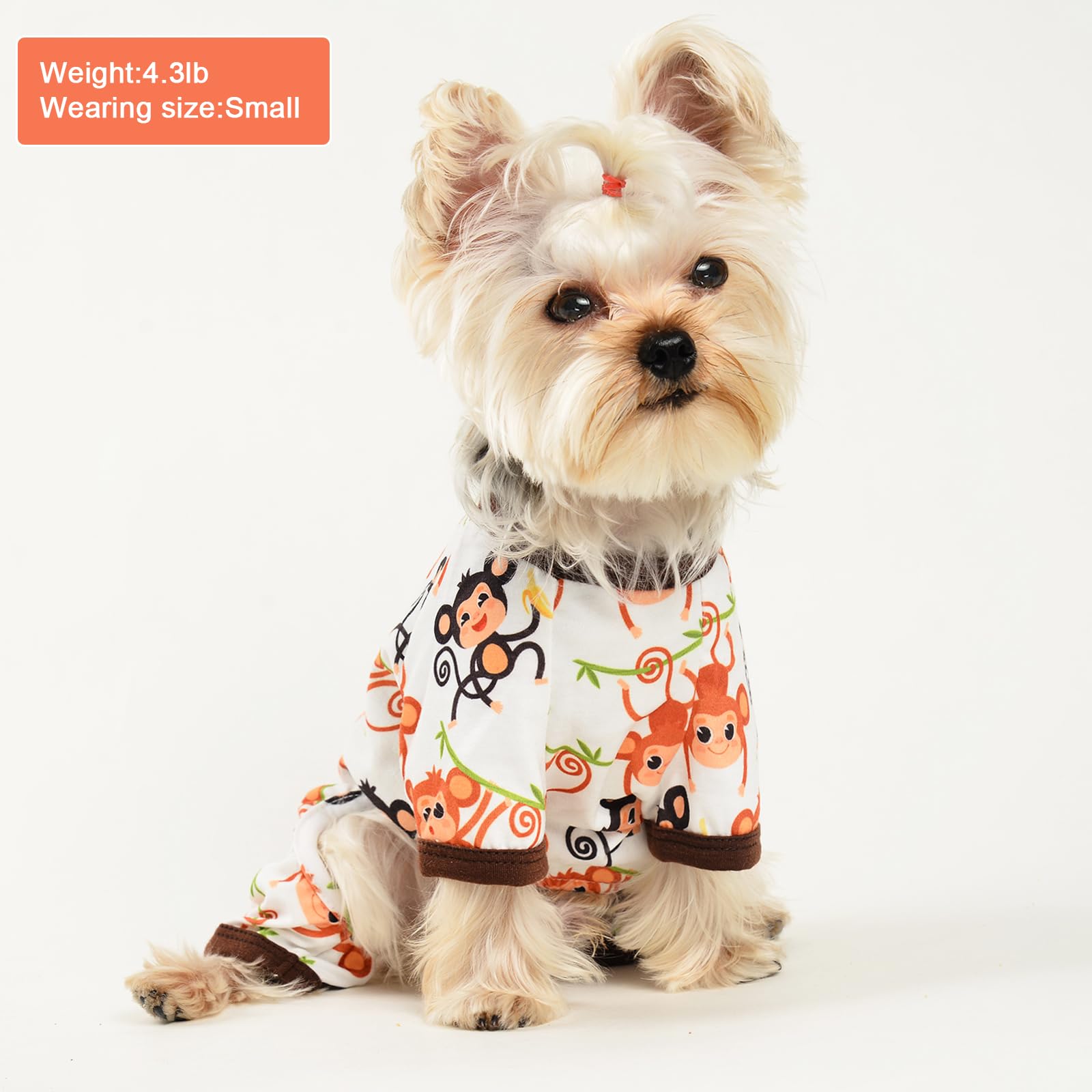 Adorable Soft Stretch Puppy Clothes - Cute Monkey Print Dog Pajamas & Onesies for Summer - Comfortable Small Dog Jammies for Indoor Lounging & Playtime