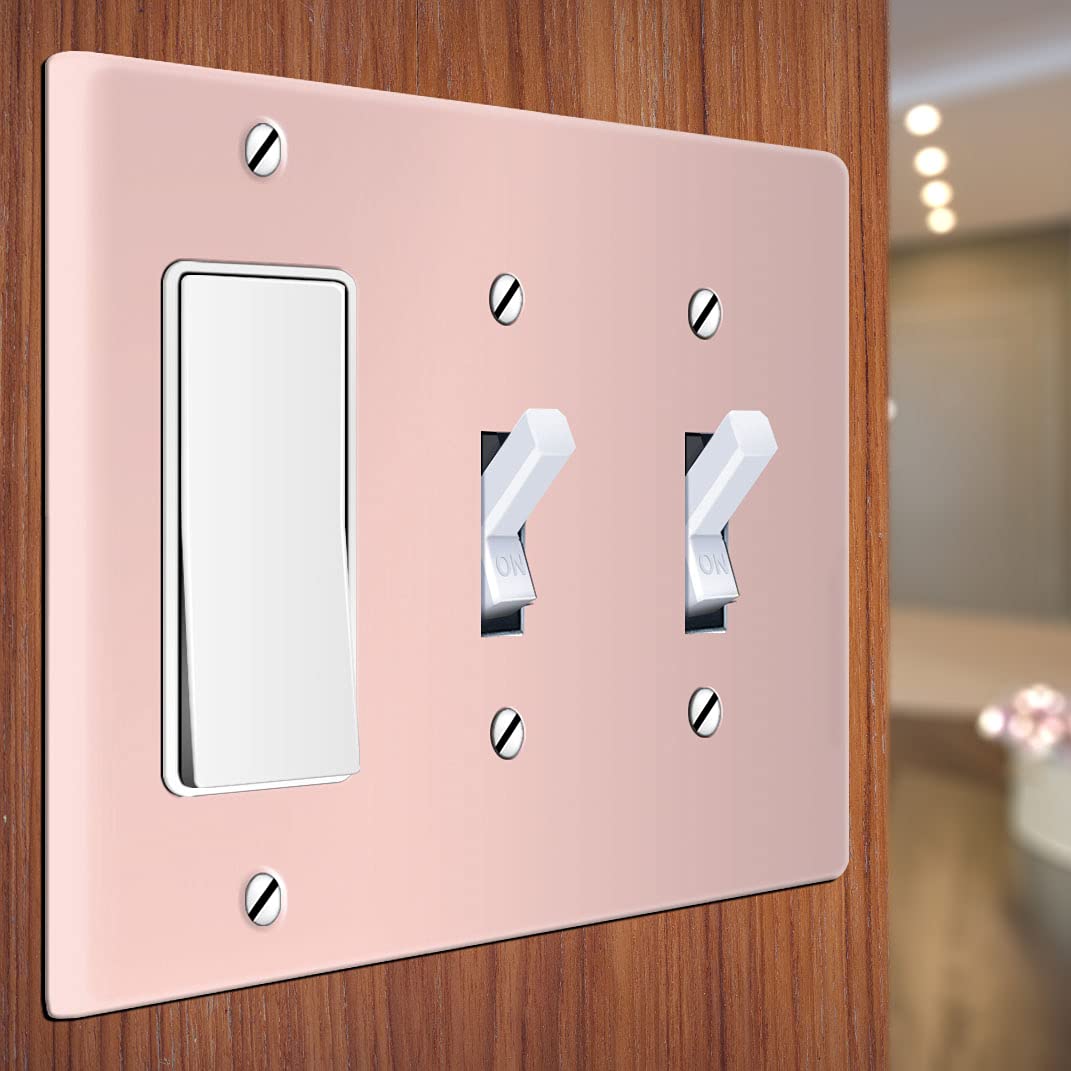 WIRESTER 3-Gang Light Switch Plate Cover - 1 Decorator & 2 Toggle Style, Solid Light Pink (2-Pack) - Perfect for Bedrooms, Living Rooms & Home Decor Upgrades