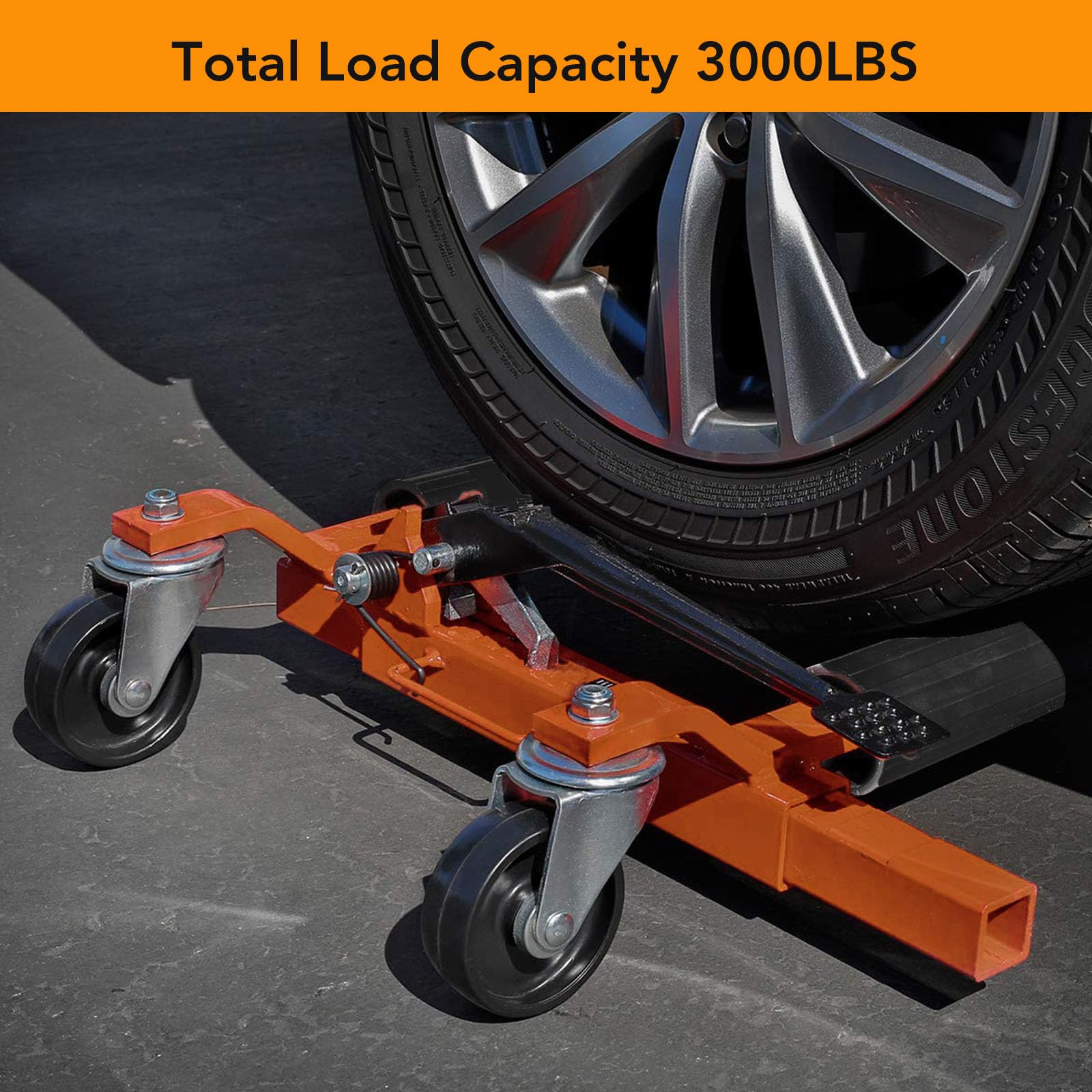 4PC Heavy Duty Wheel Dolly Set - 1500LBS Capacity Car Dolly with Hydraulic Tire Jack for Vehicle Positioning - Perfect for Truck, RV, Trailer & Auto Repair Shops (Orange) - Ideal for Garage Maintenance, Tire Changes & Vehicle Storage