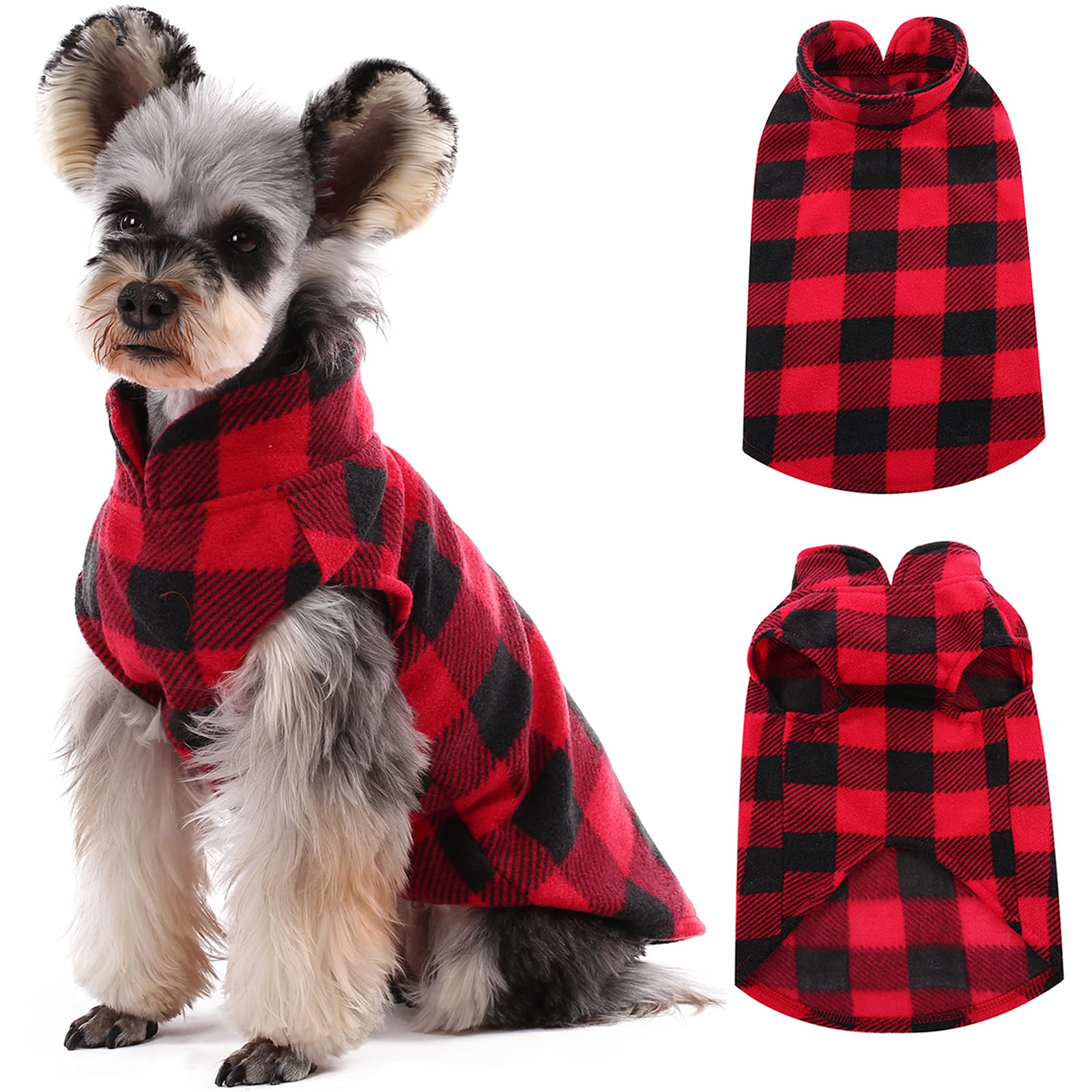 Kuoser Stretch Dog Fleece Vest - Soft Plaid Dog Sweater for Small Dogs & Cats | Warm Winter Pullover Coat for Teddy, Chihuahua & Yorkshire Terriers | Perfect for Outdoor Walks & Cold Weather Protection