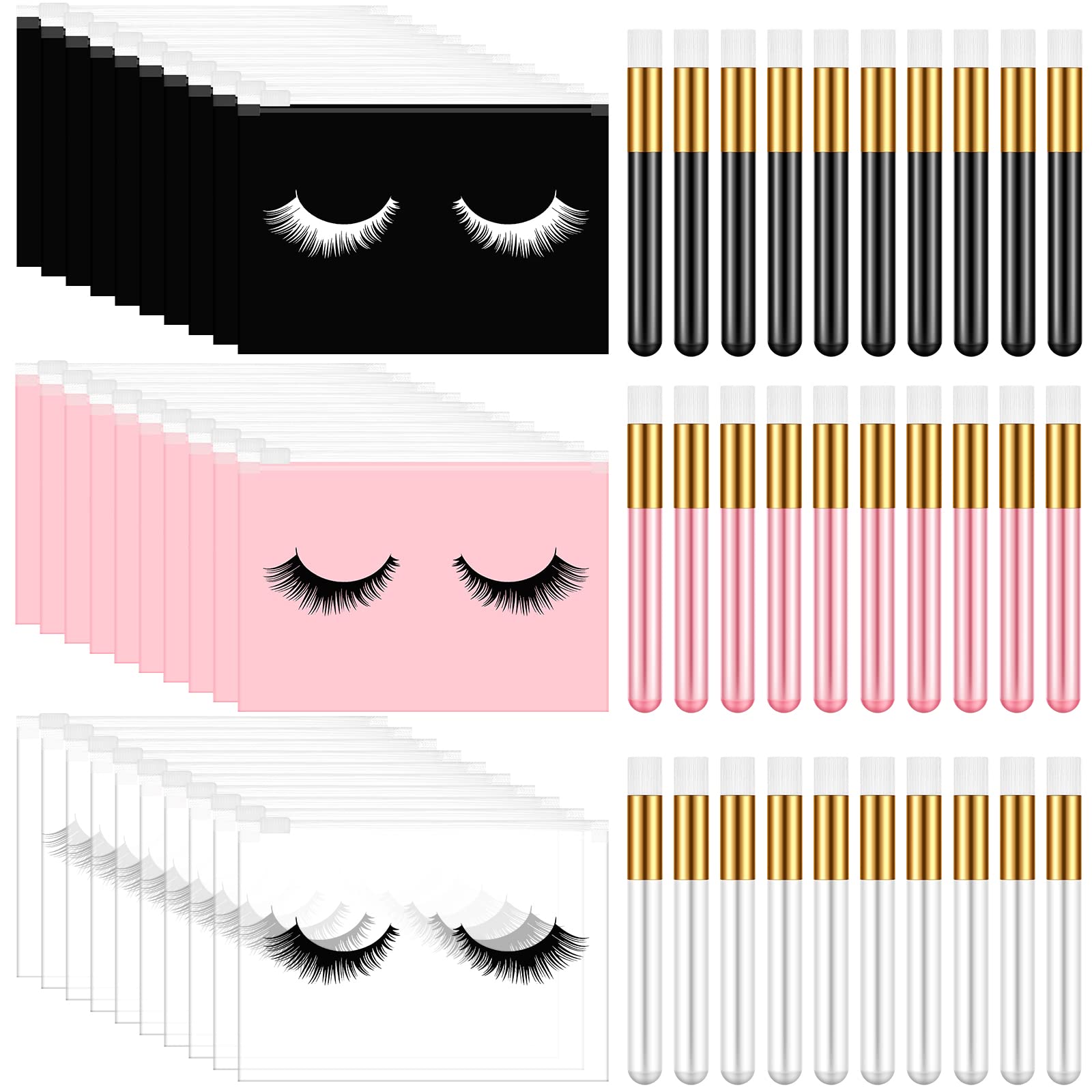 60 Pcs Lash Shampoo Brushes Set - Nose Pore Deep Cleaning Brush, Makeup & Eyelash Aftercare Kit with Zipper Cosmetic Bags - Perfect for Eyelash Extension Cleansing & Makeup Brush Storage (Classic Style) - Ideal for Salon Professionals & Home Beauty Care