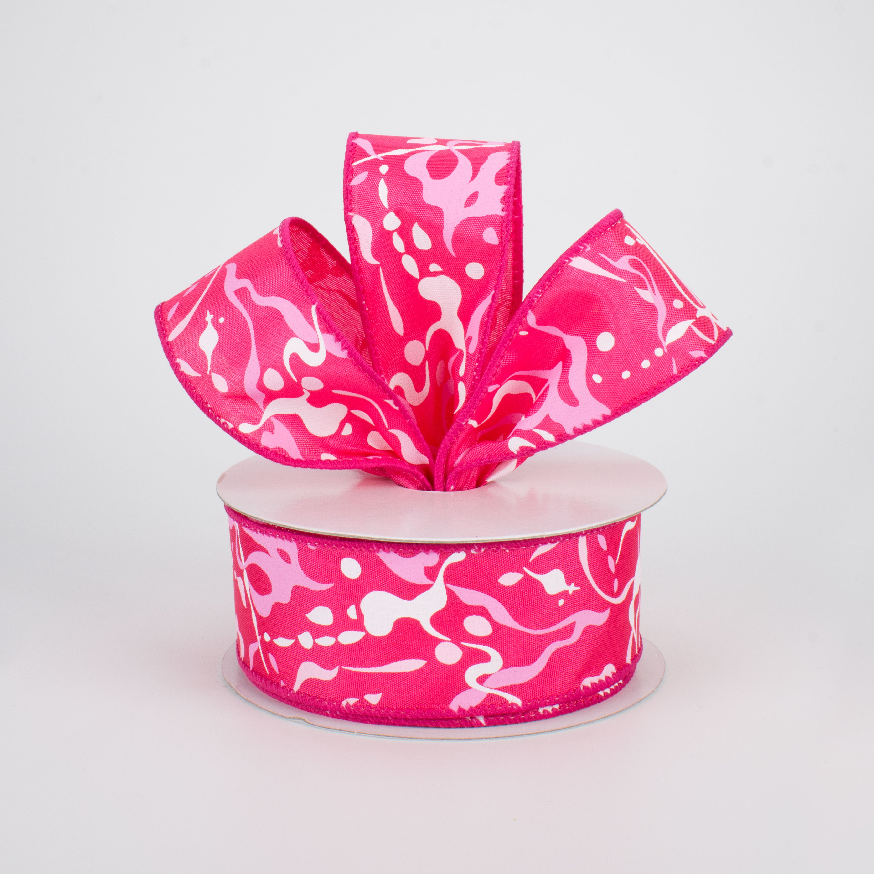 1.5 Inch Pink Paint Splatter Ribbon - 10 Yards Bulk Roll for Gift Wrapping, Scrapbooking, and DIY Crafts