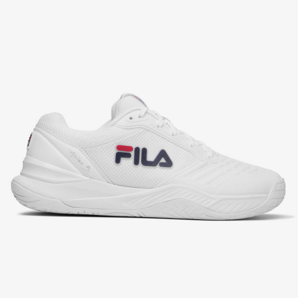 Fila Axilus 3 Men's Tennis Shoes - White & Navy Blue Athletic Sneakers for Court Sports & Casual Wear