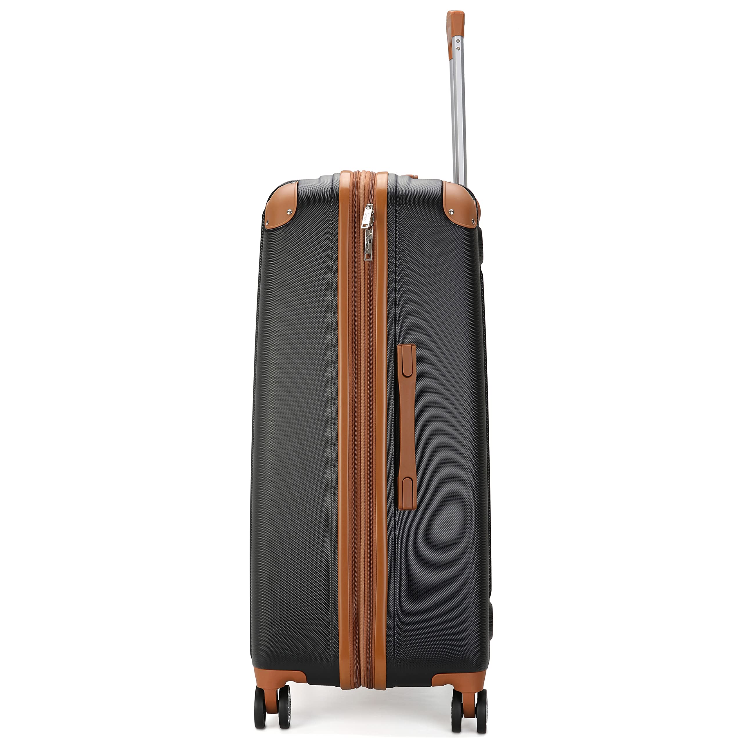 3-Piece Black Expandable Plastic Retro Spinner Luggage Set - Lightweight Suitcase for Travel, Business Trips & Vacations