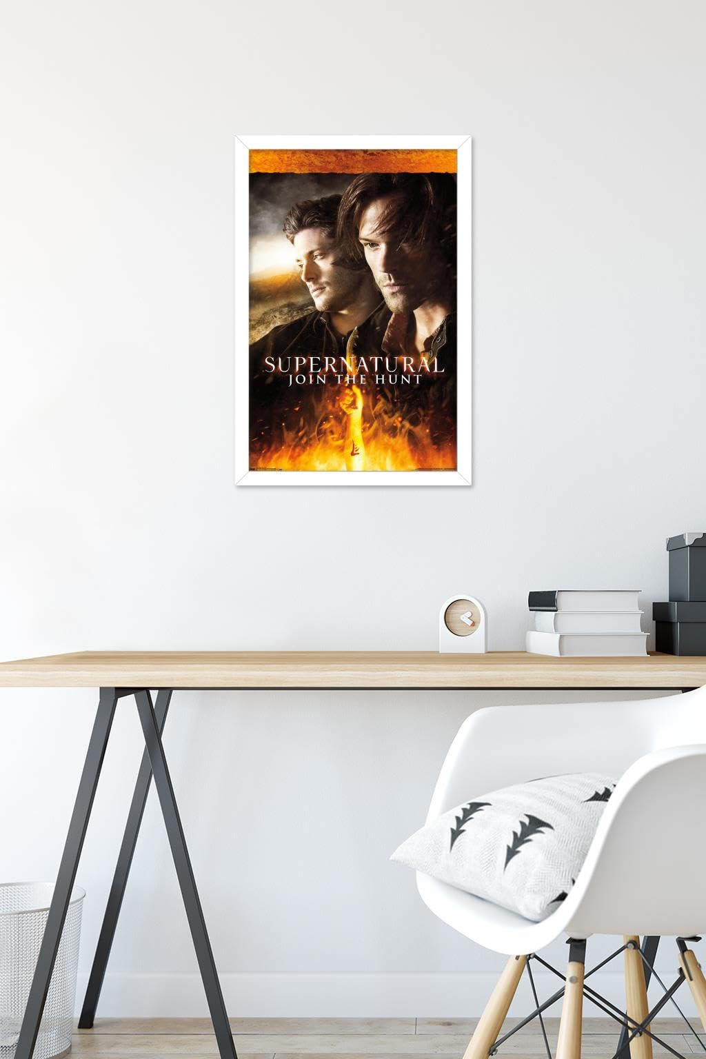 Supernatural Fire Wall Poster - 14.725x22.375 Inches White Framed Art Print | Perfect for Home Decor, Office & Gift Giving | TV Show Merchandise for Fans