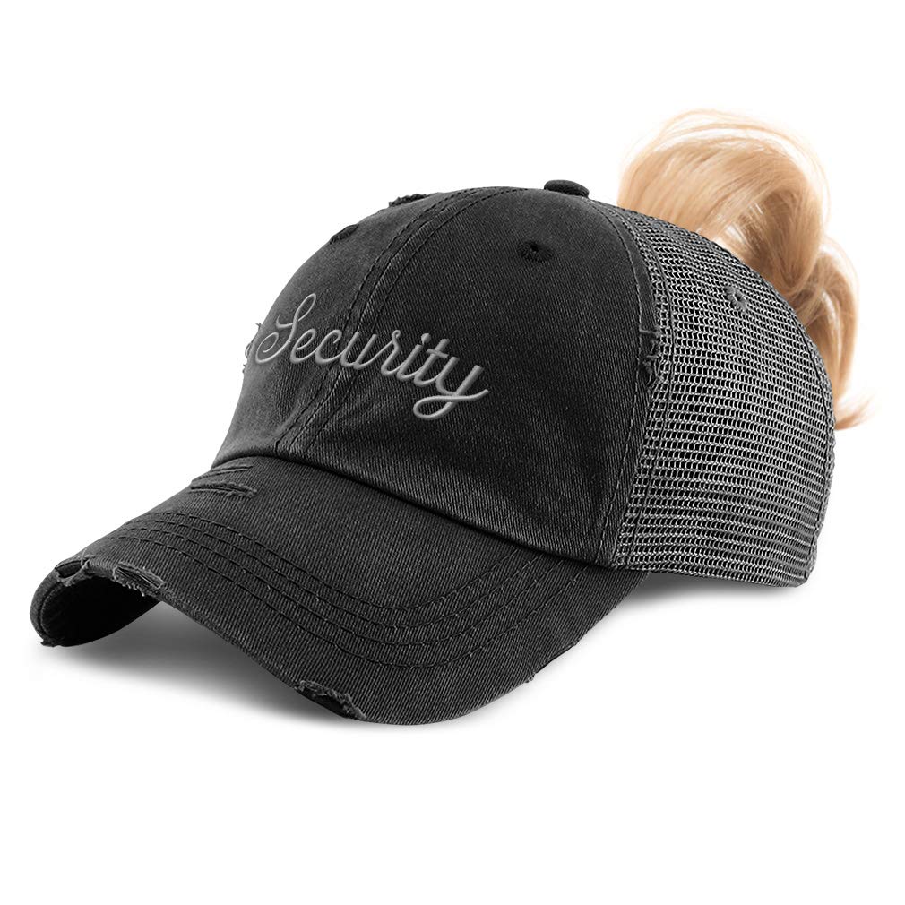Custom Women's Ponytail Cap - Security Style 1 Embroidered Distressed Trucker Hat for Outdoor Activities & Casual Wear