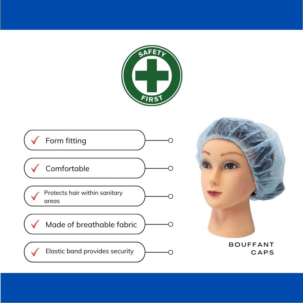 Disposable Hair Bouffant Cap - Blue 18 Inch (2000 Pack) | Medical, Food Service & Salon Use | Latex-Free PPE Head Cover