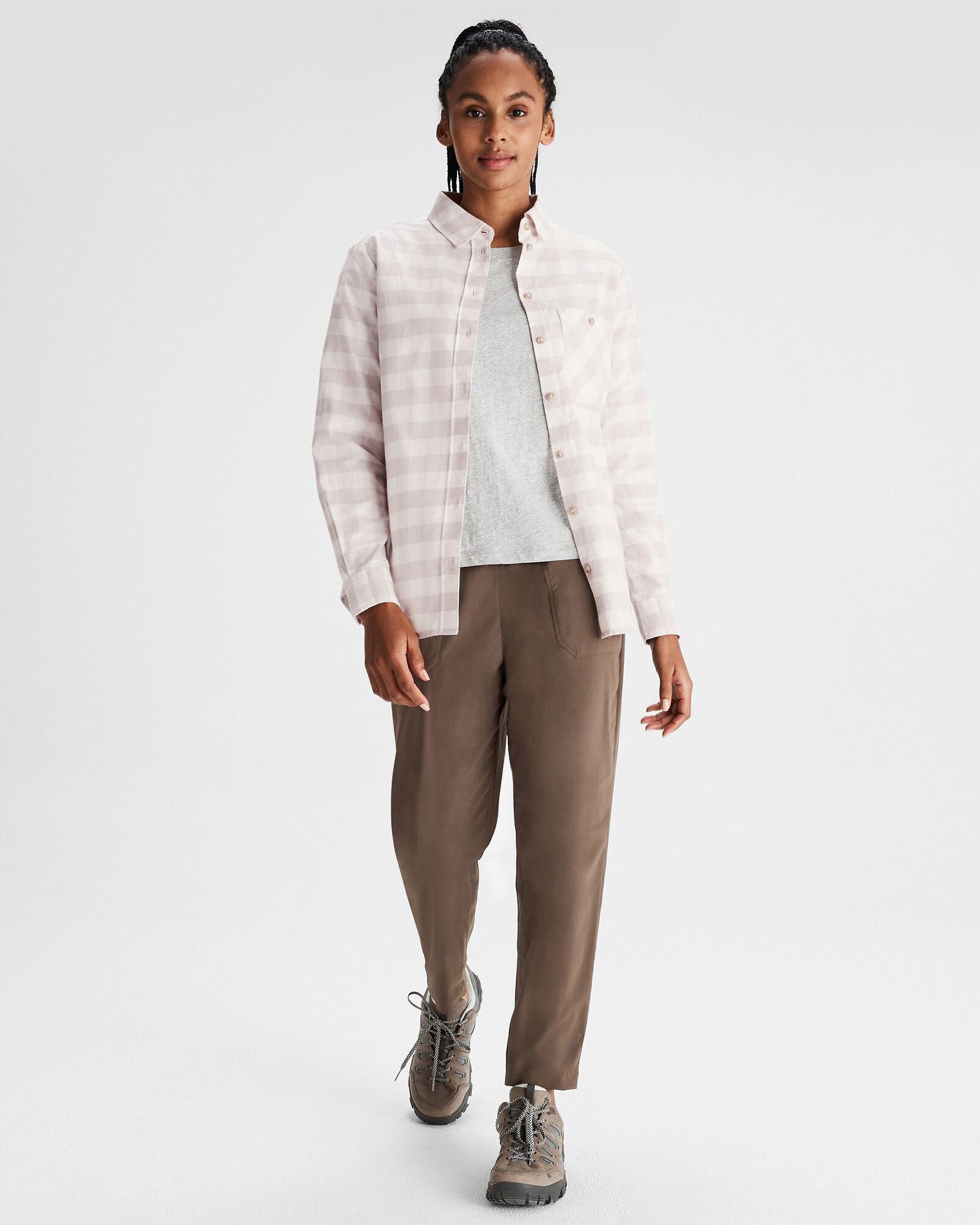 Women's Fyfe Flannel Shirt - Soft Plaid Button Down Top in Dove Gingham Pattern for Casual Wear & Outdoor Adventures