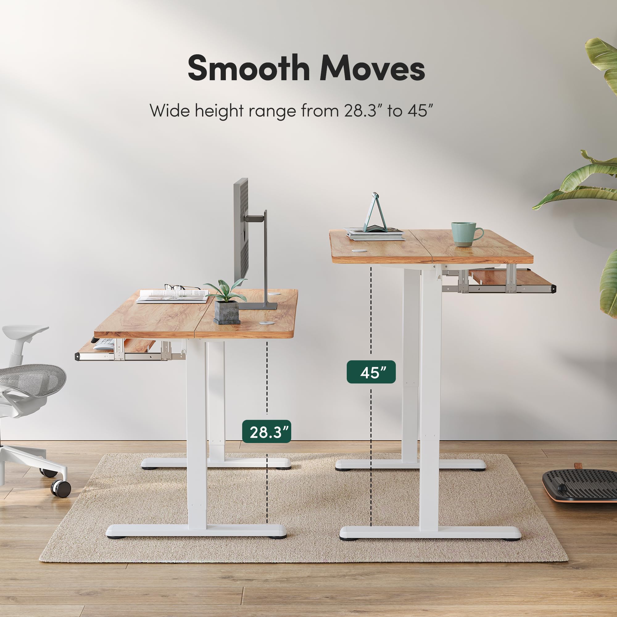 FEZIBO 48 x 24 Inches Electric Height Adjustable Standing Desk with Keyboard Tray - Sit Stand Workstation for Home Office, Ergonomic Computer Desk in Light Rustic - Perfect for Remote Work, Gaming & Study Spaces