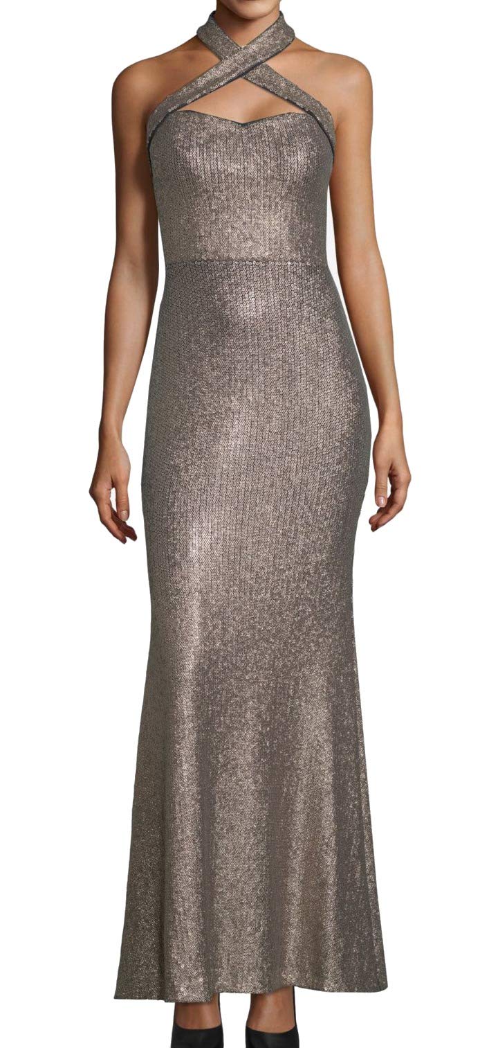 Xscape Women's Allover Sequin Crisscross Halter Gown - Elegant Evening Dress for Prom, Party & Special Occasions