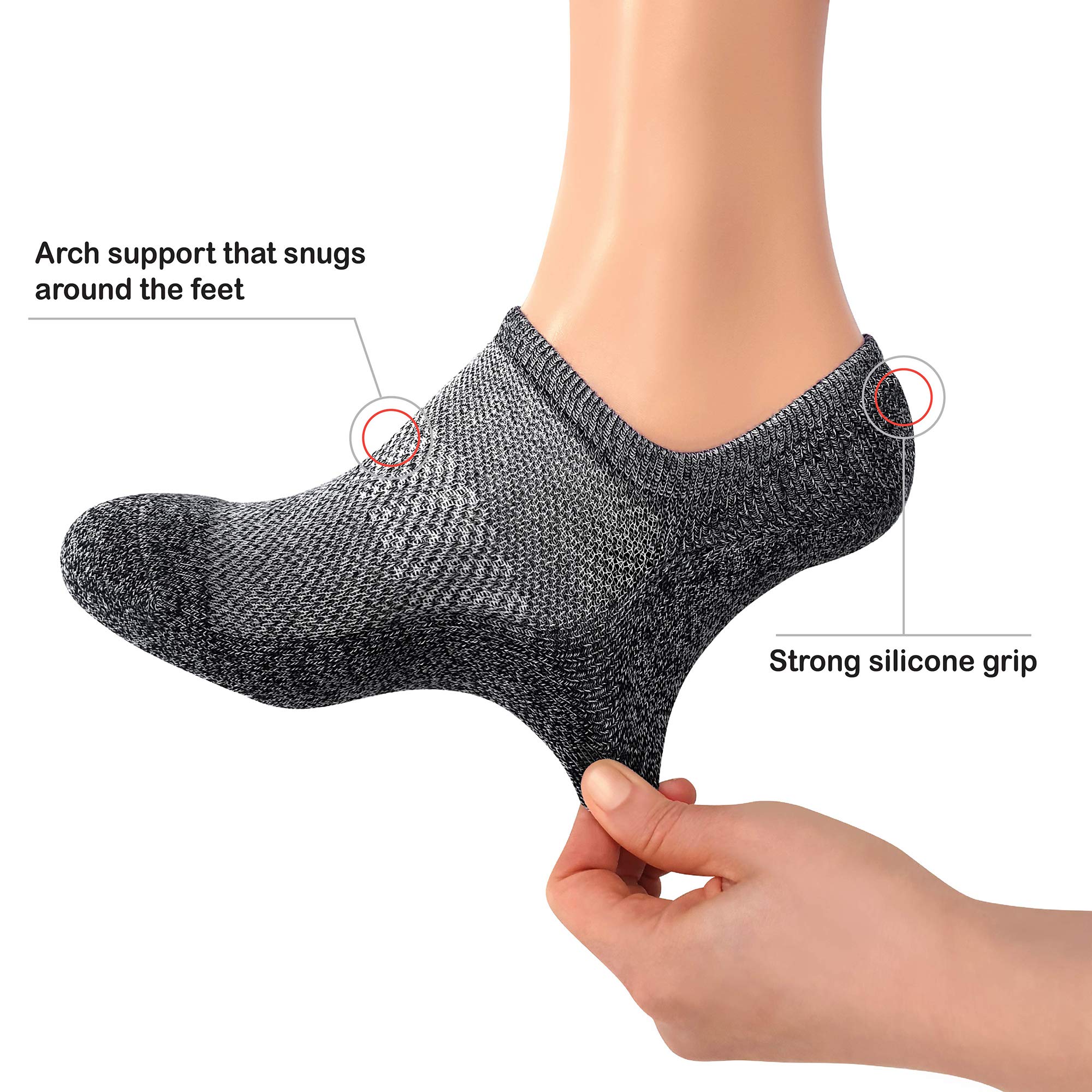 MONFOOT Men's & Women's 5-Pack No Show Socks - Breathable Cushioned Non-Slip Invisible Socks for Running, Sneakers & Casual Wear