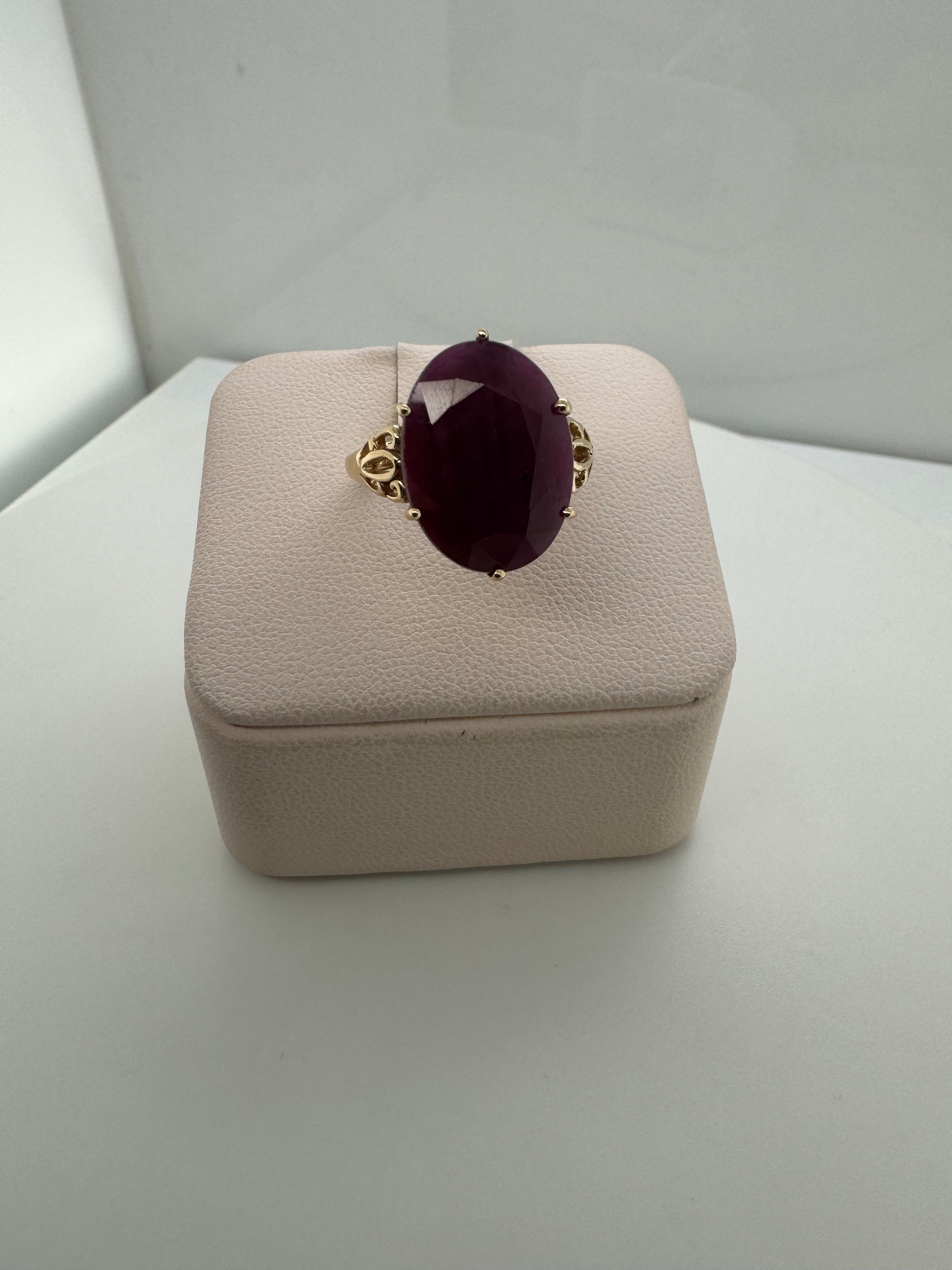 Stunning Large Oval Ruby Ring for Women - 14K Gold Plated Elegant Jewelry Gift for Anniversary, Engagement & Special Occasions