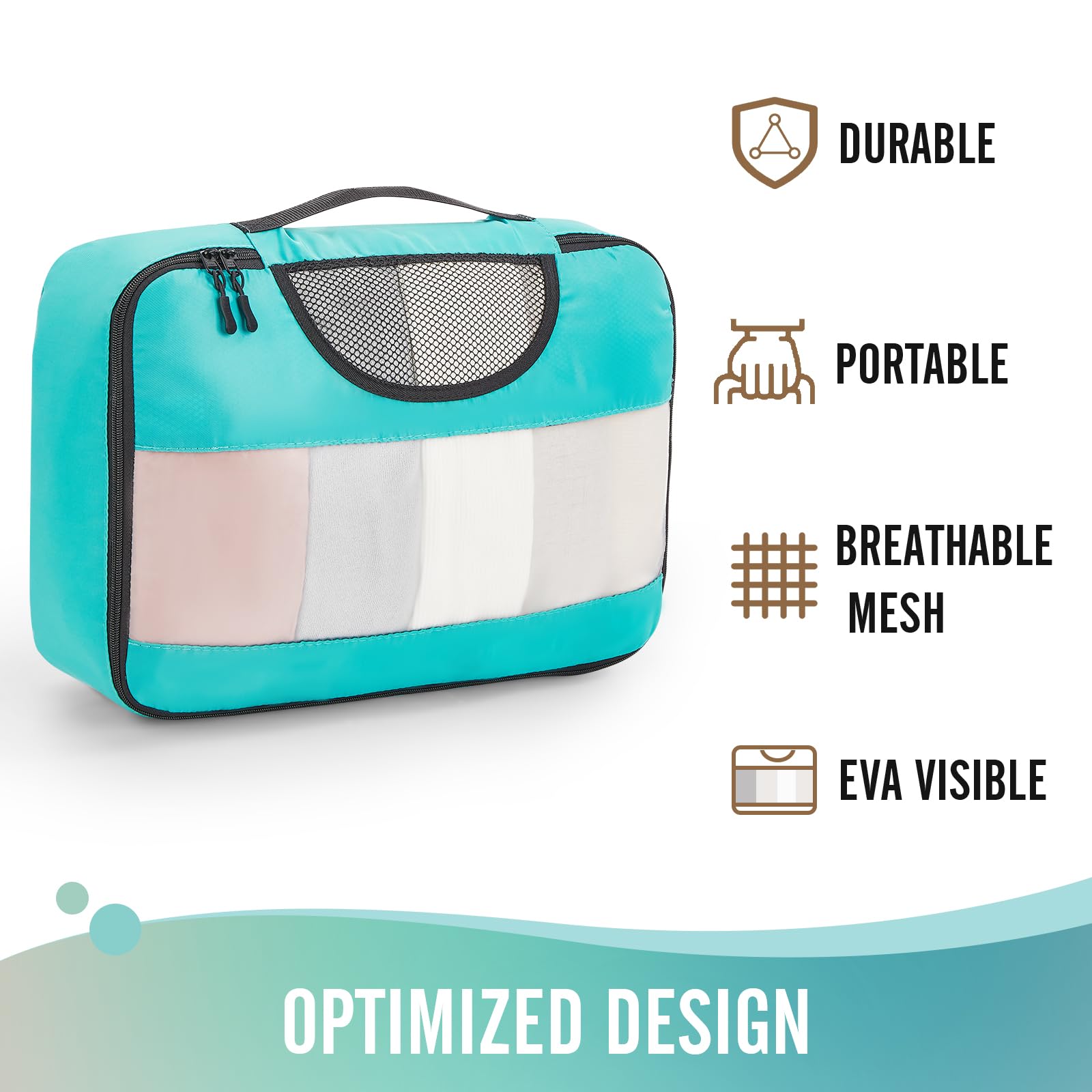 Veken 6-Piece Packing Cubes Set for Suitcases - Travel Organizer Bags with 4 Sizes (XL, L, M, S) - Lightweight Luggage Organizers for Carry-On Bags - Perfect for Business Trips, Vacations & Weekend Getaways - Cyan