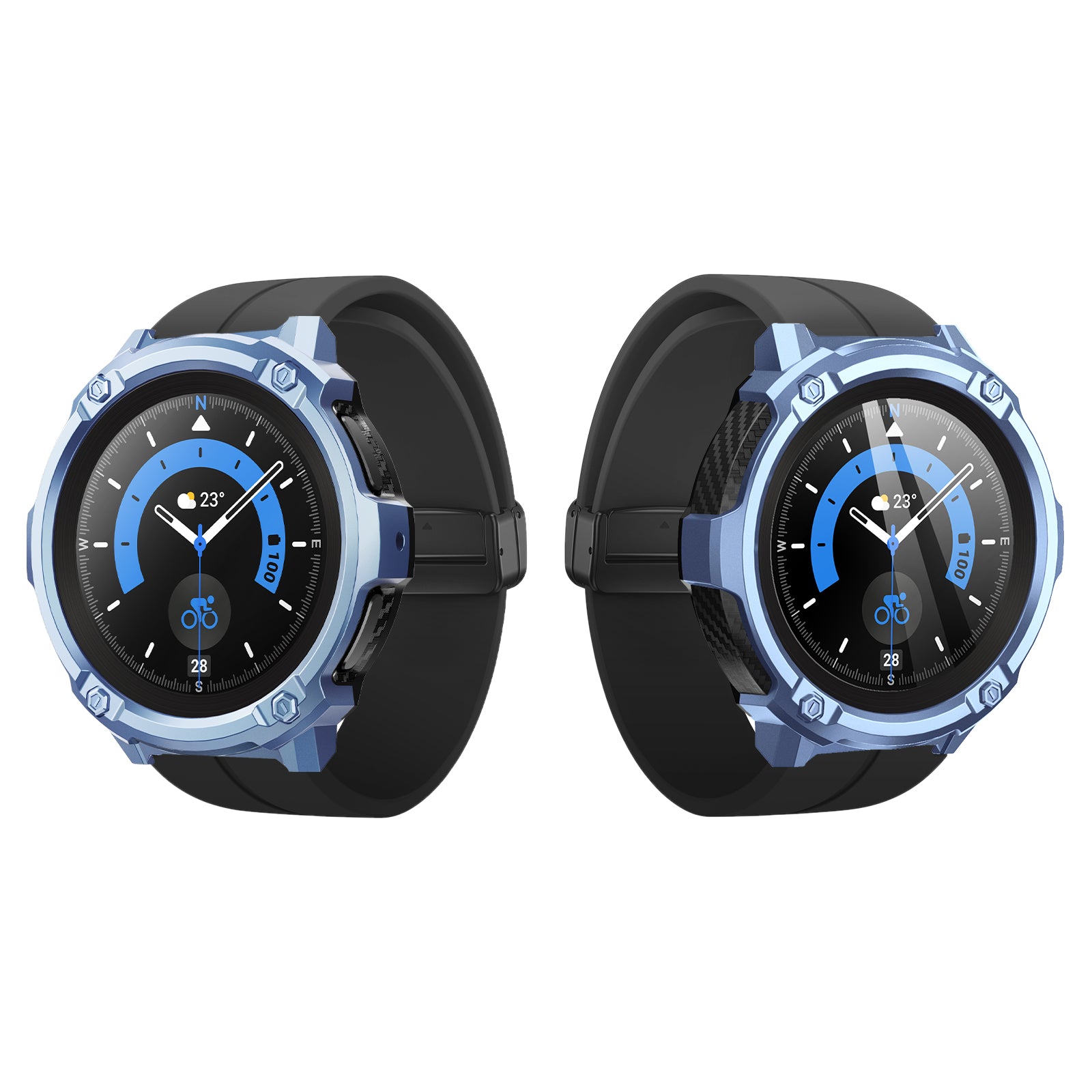 Samsung Galaxy Watch5 Pro 45mm Case - Unicorn Beetle Rugged Protective Cover with Tempered Glass Screen Protector (Metallic Blue) | Shockproof & Scratch Resistant for Outdoor Sports, Workouts & Daily Use