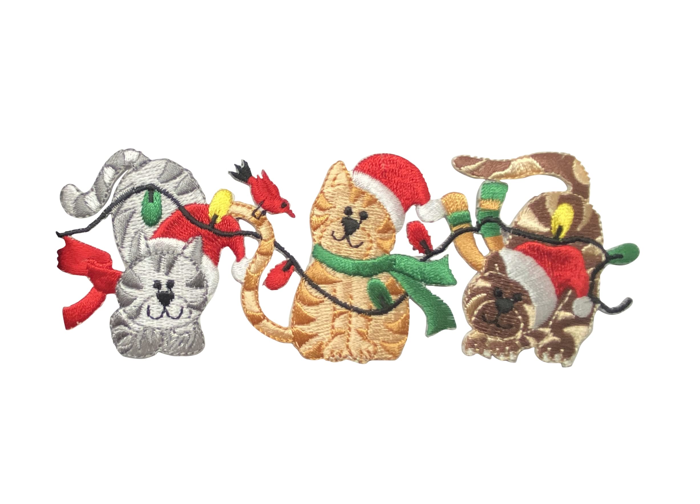 Christmas Embroidered Iron-On Patch with Three Kittens and Santa - Festive Holiday Decor for Clothing, Hats, Bags & DIY Crafts