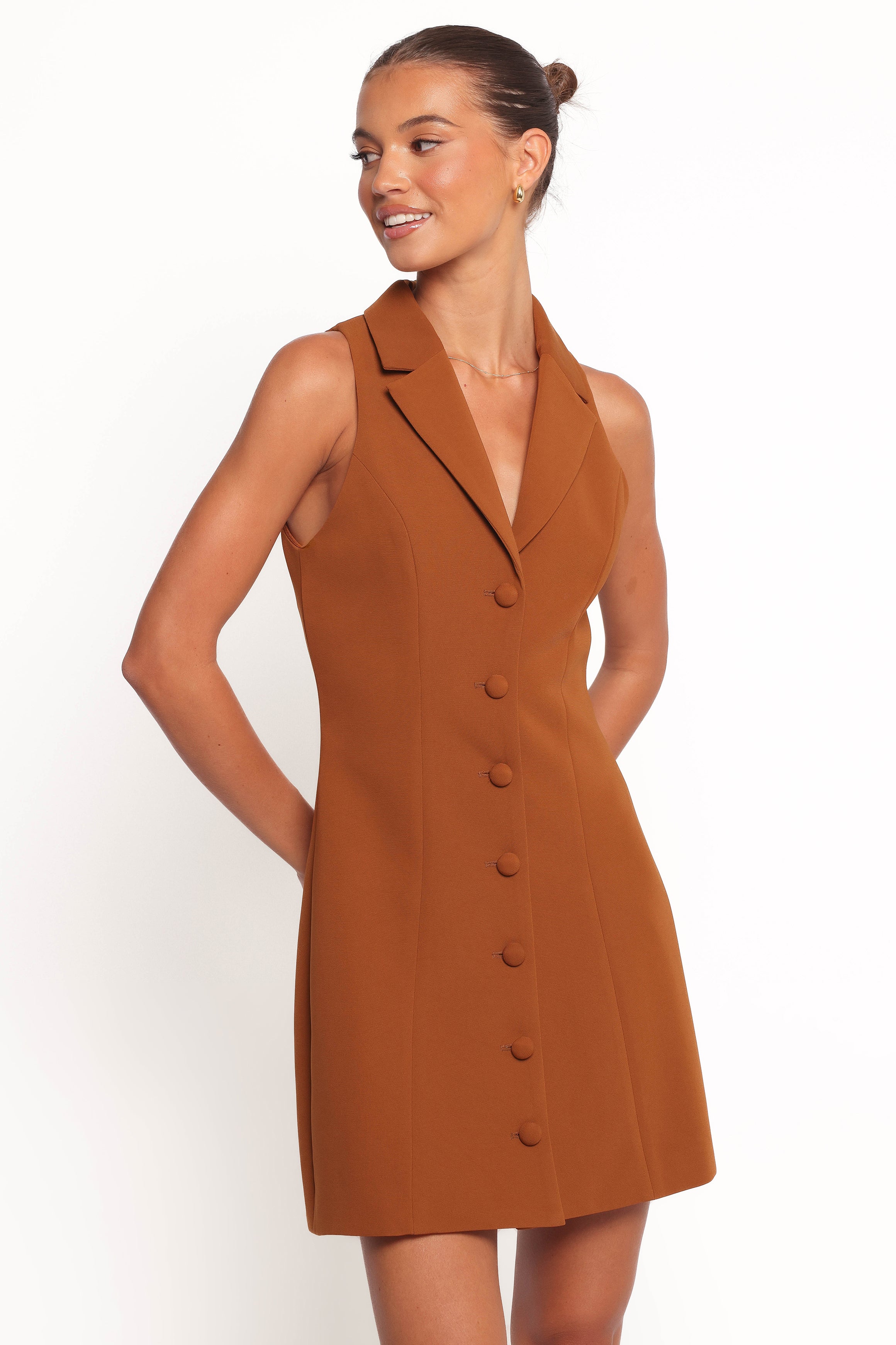 Barrett Mini Dress for Women - Elegant Brown Short Sleeve Bodycon Dress | Perfect for Date Night, Cocktail Parties & Summer Outfits
