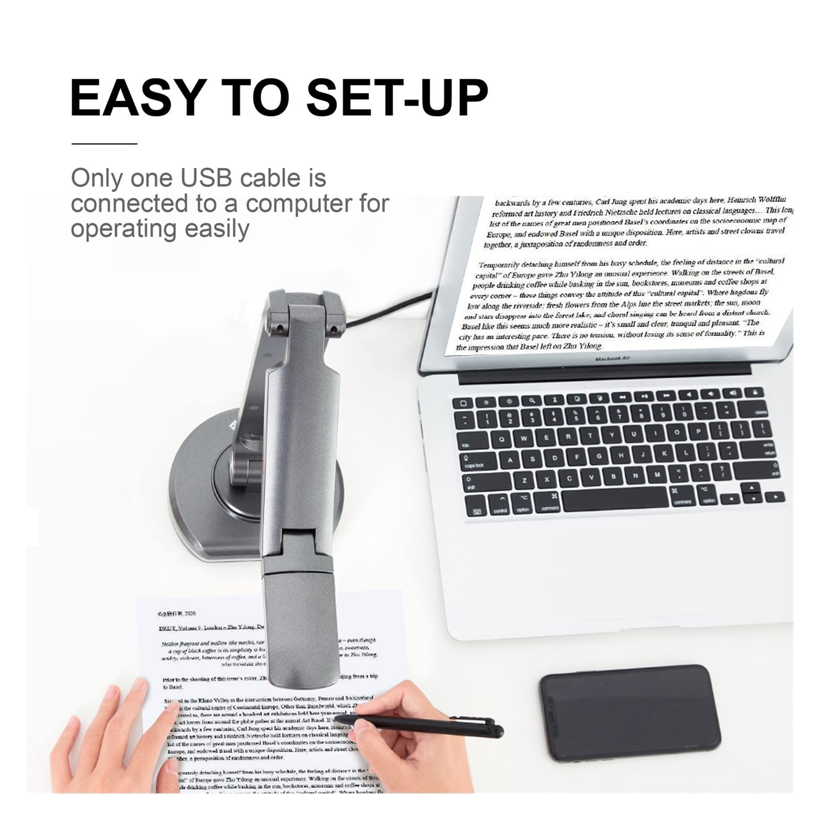 8MP USB Document Camera for Teachers - Book Scanner with LED Light, OCR Function, Distance Learning & Education Tool | Perfect for Online Teaching, Classroom Presentations & Remote Work (Black)