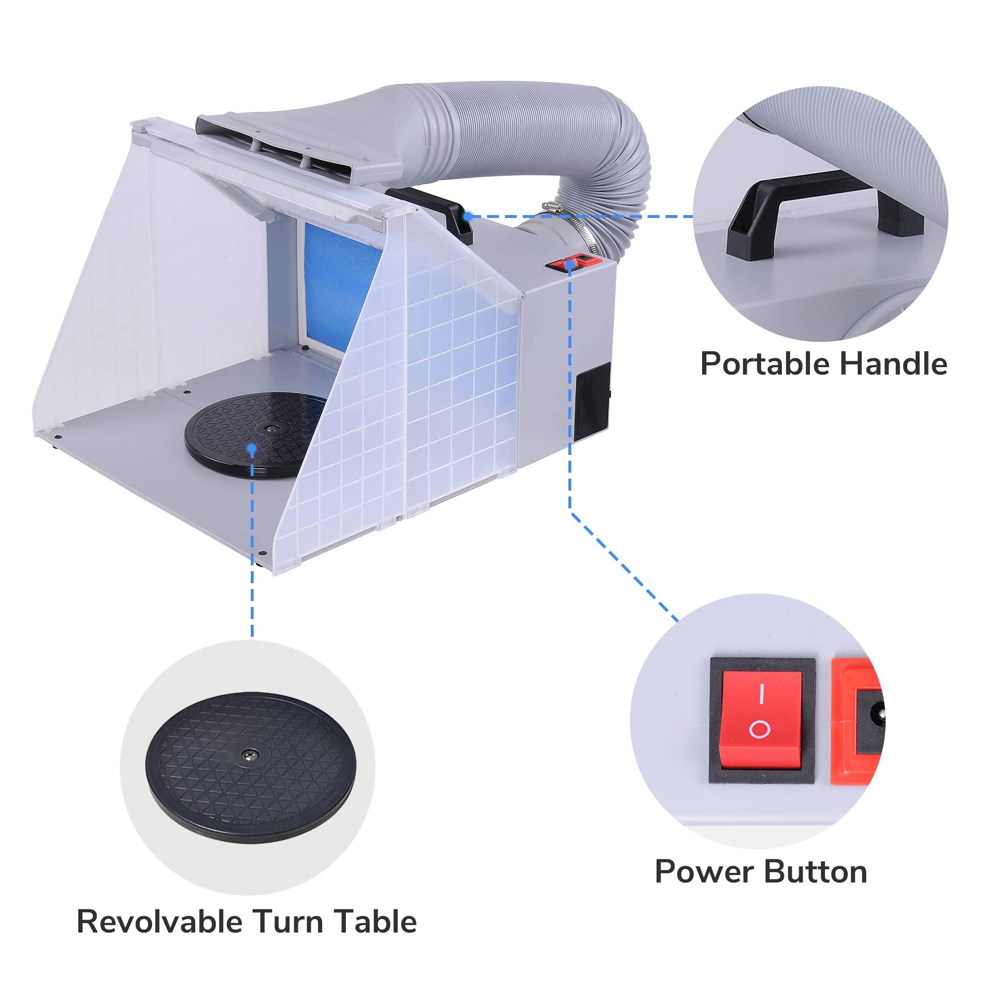 Professional Portable Airbrush Paint Spray Booth Kit with Turntable, 5.6' Hose & 3 LED Lights - Powerful Fan for Toy Model Painting, DIY Crafts, Miniature Art - Perfect for Hobbyists & US Delivery (LED Spray Booth + Hose)