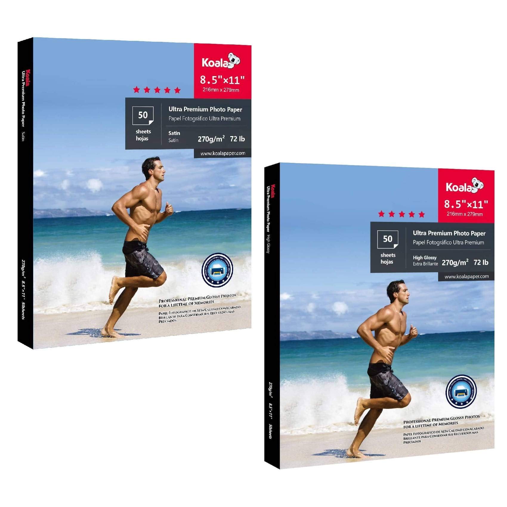 Koala Ultra Premium Satin & Glossy Photo Paper 8.5x11 Inch - 72lb Heavyweight Inkjet Printer Paper for Professional Photos, Art Prints, and Scrapbooking
