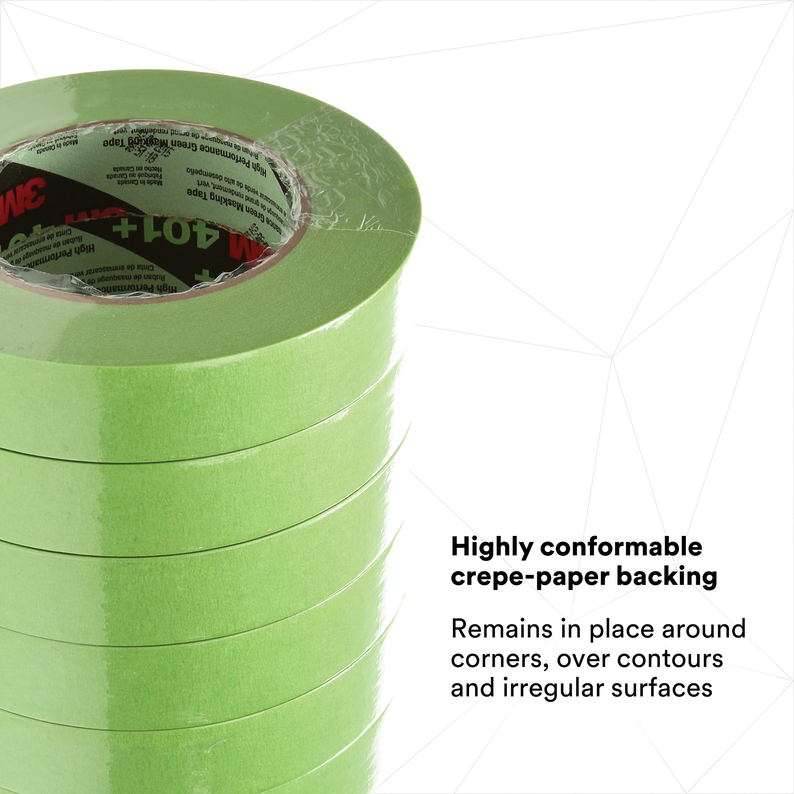 3M 401+ High Performance Green Masking Tape - 24mm x 55m, 6.4 mil - Superior Adhesion, Clean Removal, Paint-Bleed Resistant - Ideal for Painting, DIY Projects, Automotive & Home Repairs (24 Rolls/Case Bulk)