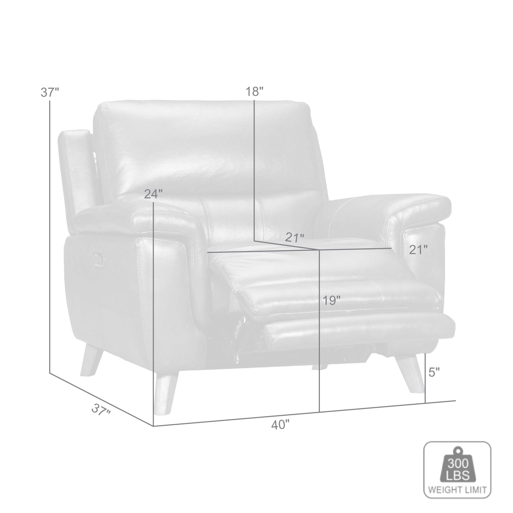 Armen Living Lizette Modern Top Grain Leather Power Recliner Accent Chair - Gray | Contemporary Living Room Furniture for Home Theater & Relaxation