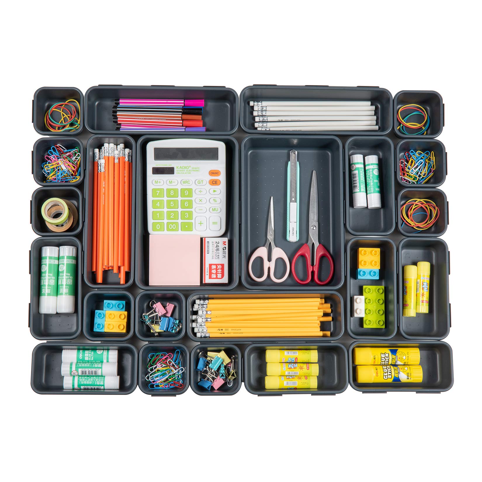 Backerysupply 36-Piece Plastic Interlocking Drawer Organizer Set - 4-Size Storage Trays for Office, Kitchen, Bathroom & Cabinet Organization | Space-Saving Drawer Dividers for Utensils, Makeup, Office Supplies & More