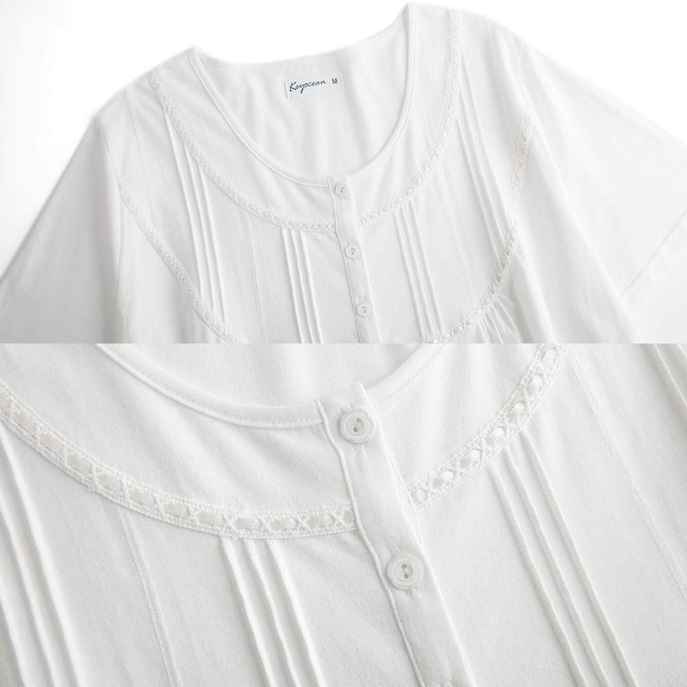 Keyocean Women's 100% Cotton Short Sleeve Nightgown - Soft & Lightweight Sleepwear for Women, Perfect for Summer Nights & Lounge Wear