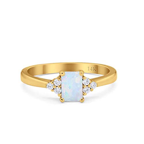 14K Yellow Gold Lab Created White Opal