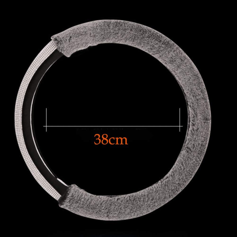 Luxury Rhinestone Car Steering Wheel Cover - Soft Wool Blend, Universal 15 Inch, Non-Slip Grip - Elegant Gray Design for Women & Girls | Perfect for Daily Commute & Road Trips