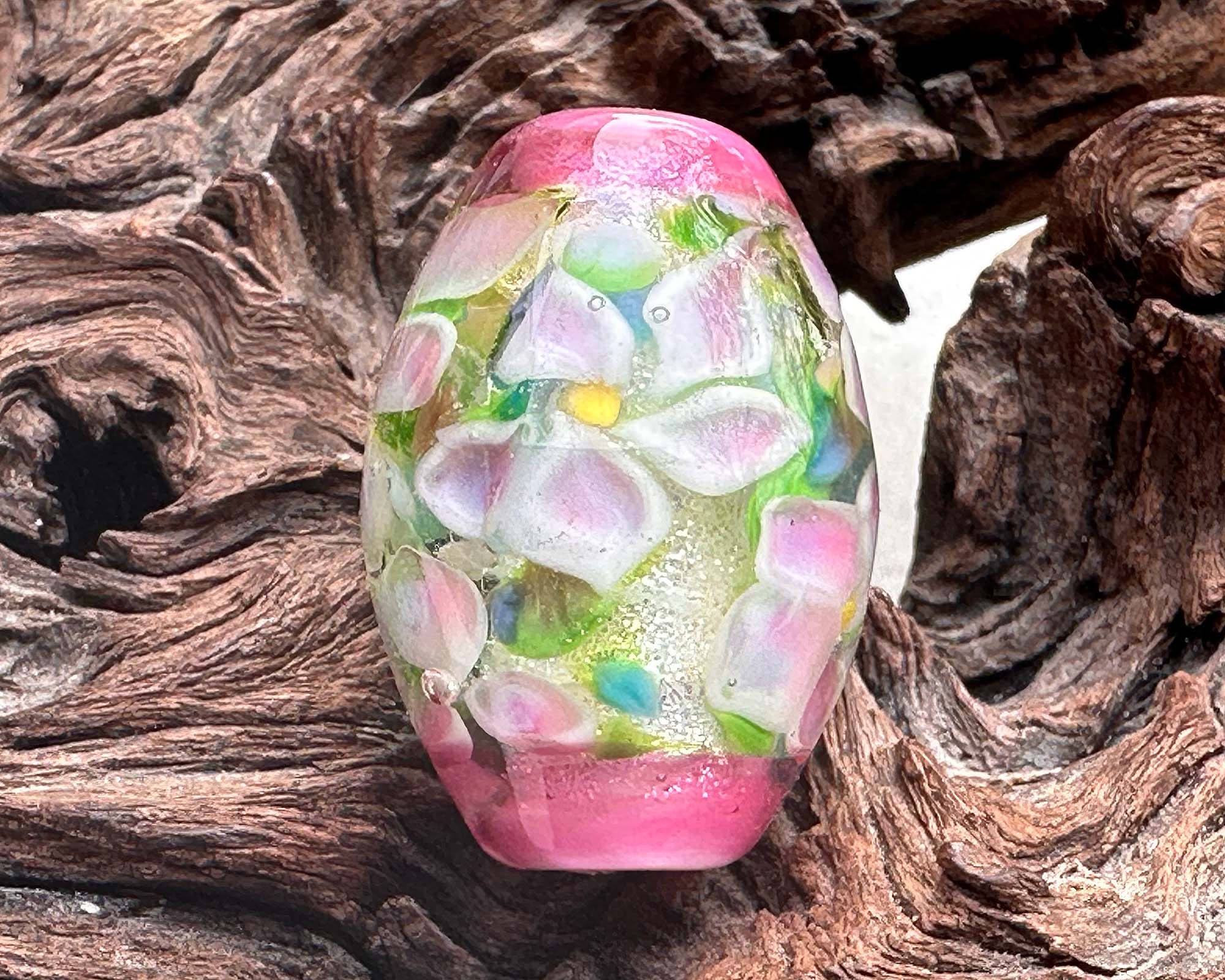 Handmade Pink Dichroic Glass Floral Lampwork Focal Bead - SRA Certified Artisan Jewelry Bead for Necklaces, Bracelets & DIY Crafting