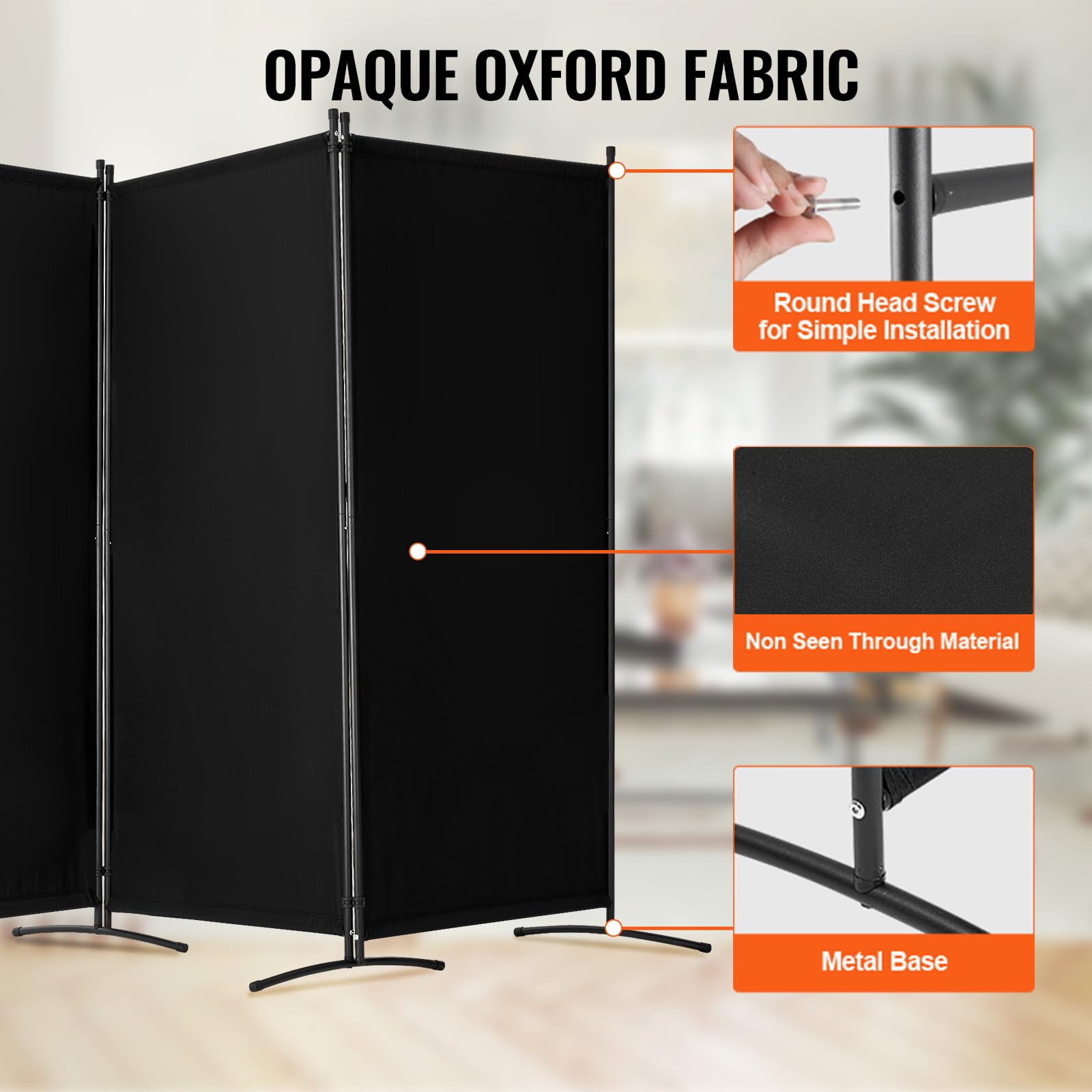 VEVOR 3-Panel Folding Room Divider - Black Freestanding Privacy Screen for Office, Bedroom, Living Room | Portable Partition for Home & Office Space Separation | Perfect for Creating Private Workspaces or Dividing Large Rooms