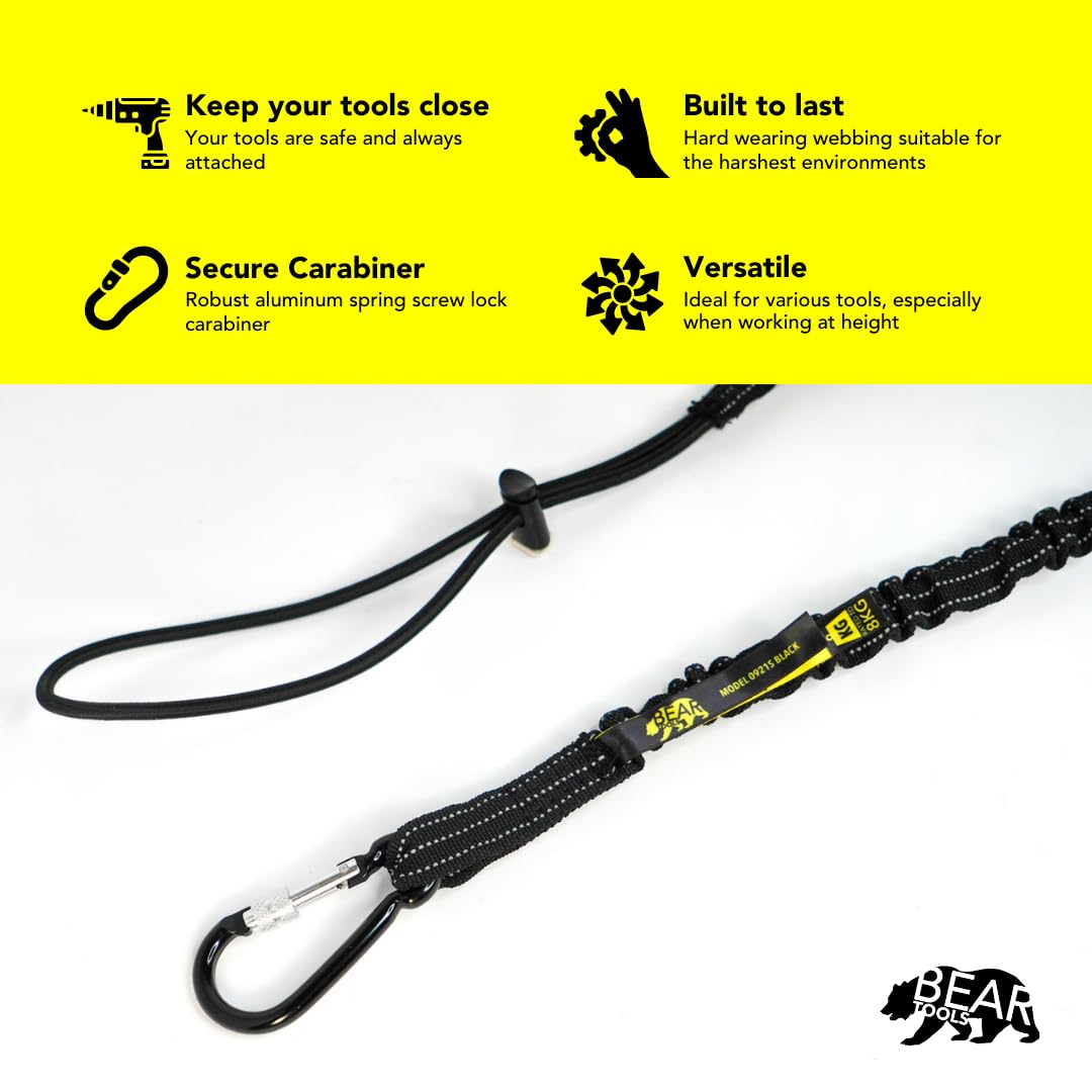 **BearTOOLS 20-Pack Heavy Duty Tool Lanyard with Locking Carabiner - 8KG/17.6lb Weight Capacity, Adjustable Shock Cord for Safety - Ideal for Construction, Roofing & DIY Projects**