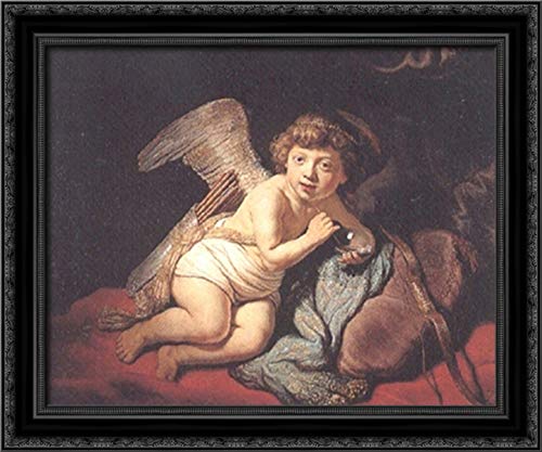Rembrandt Cupid Blowing Soap Bubbles Canvas Art - 24x20 Inch Black Ornate Wood Framed Wall Decor - Perfect for Living Room, Bedroom & Office Decorations