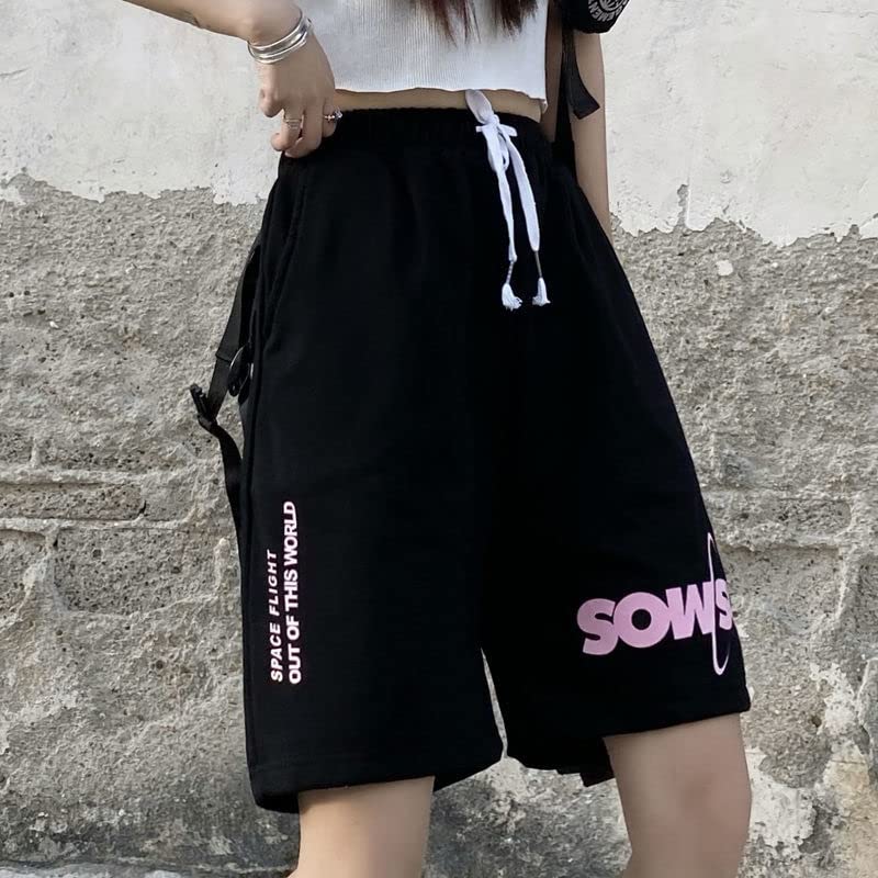 Oversized Kawaii Long Shorts for Women & Teens - High Waist Running Gym Sports Shorts, Goth Punk Style Summer Shorts for Walking, Beach & Home Wear
