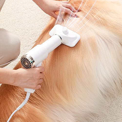 2 in 1 Pet Hair Dryer with Slicker Brush - Quiet Blow Dryer for Dogs & Cats - 2 Airflow Modes & 3 Heat Settings - Smart Temperature Control - Perfect for Grooming, Bathing & Drying Pets at Home or Salon
