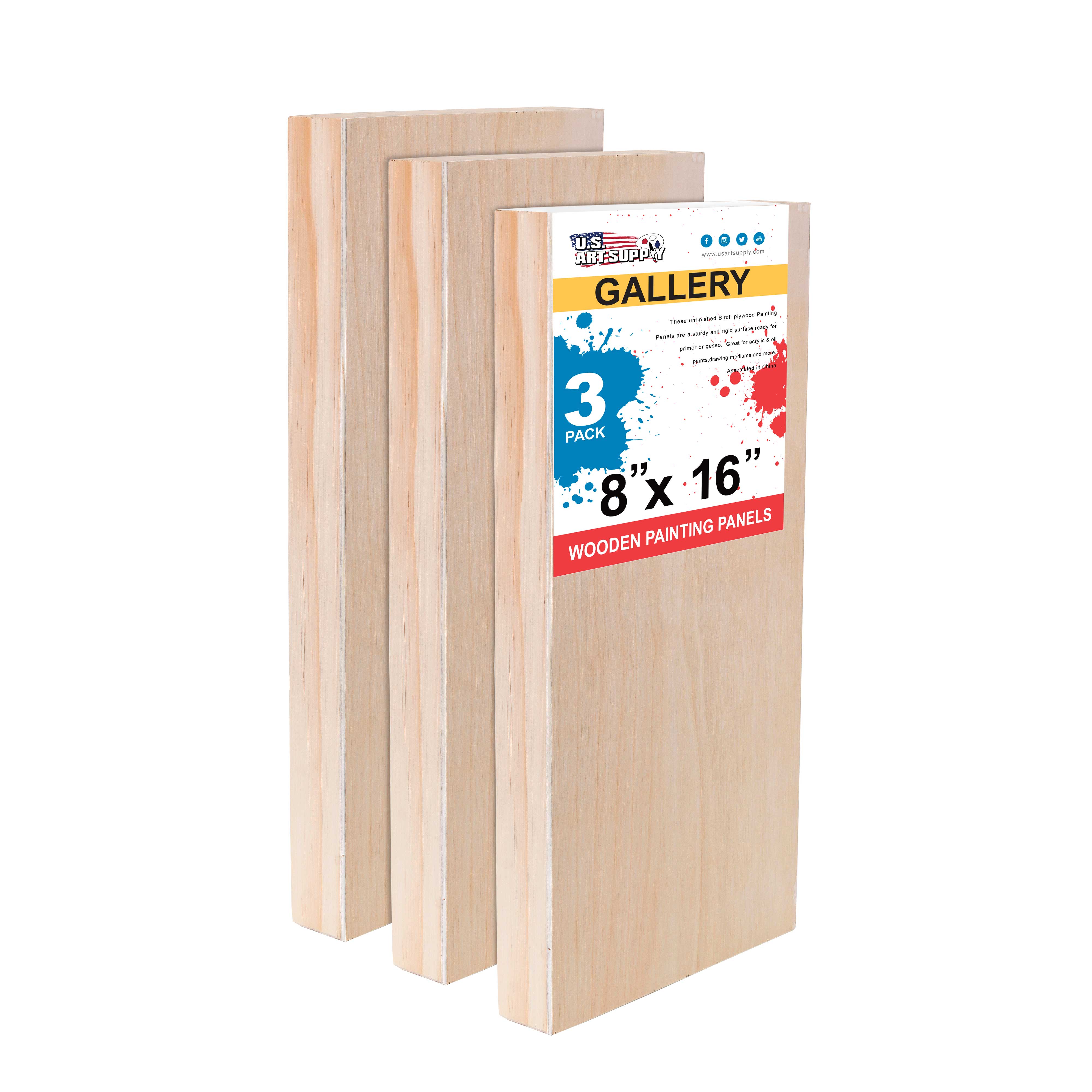 Unfinished Birch Wood Canvas Panels for Painting - 3 Pack of 8x16 Inch Artist Gallery Panels (1.5