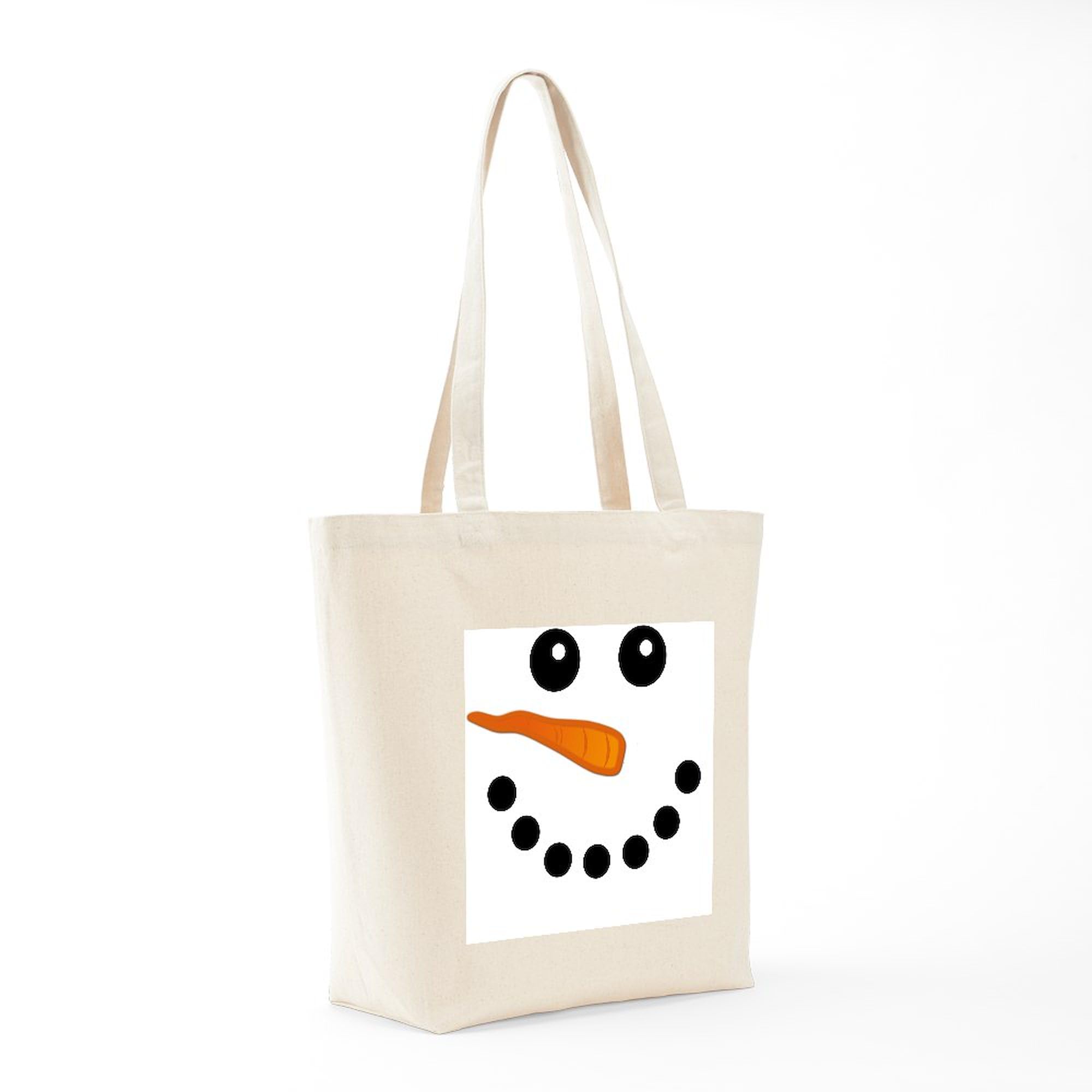 Snowman Face Tote Bag - Natural Canvas Reusable Shopping Bag for Groceries, Beach & Holiday Gifts | Eco-Friendly Christmas Gift Idea