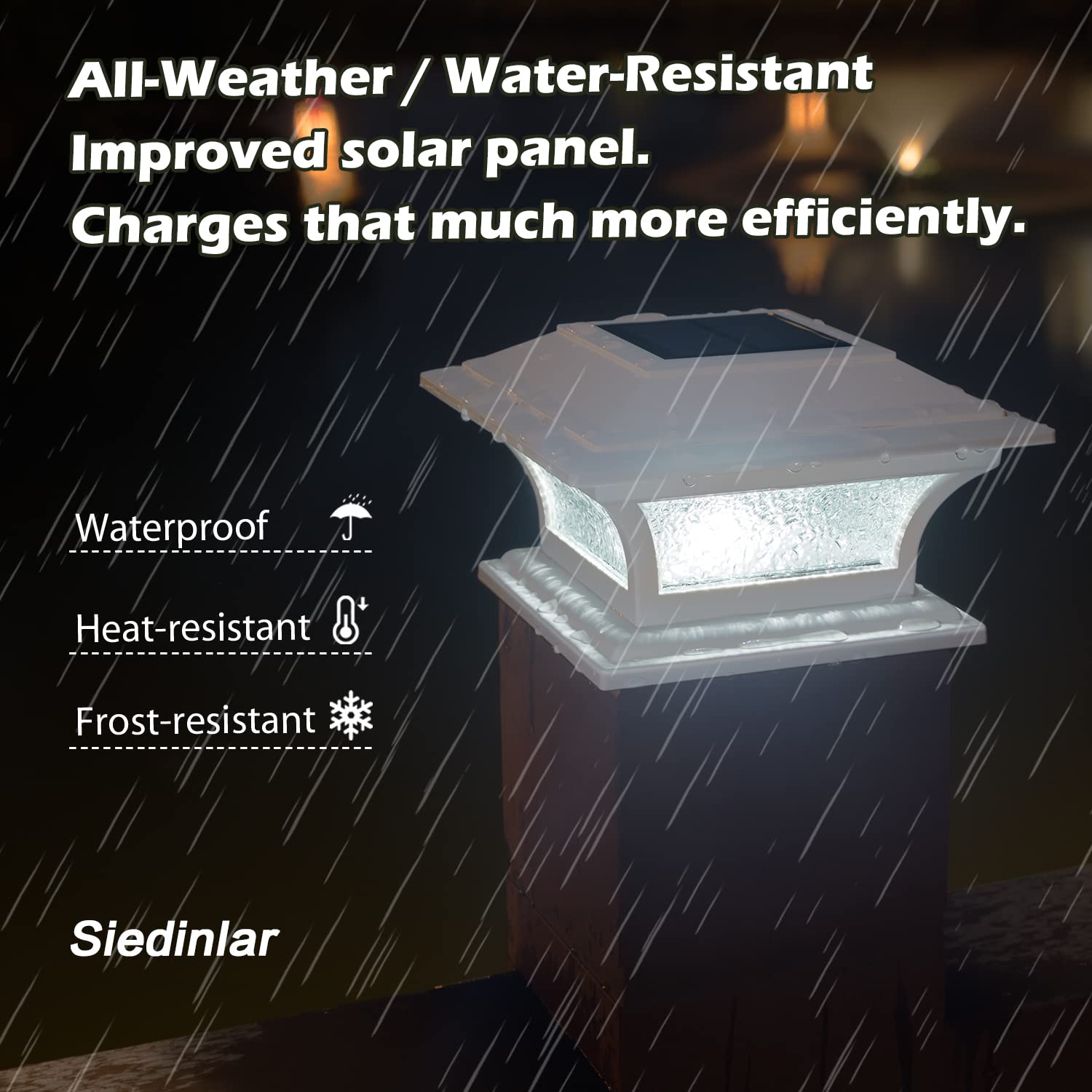 SIEDiNLAR Solar LED Post Lights Outdoor - 2 Pack Waterproof Glass Fence Cap Lights with 2 Modes (Warm White/Cool White) for 4x4 5x5 6x6 Wood Posts - Perfect for Patio, Deck, Garden, Pathway and Driveway Lighting